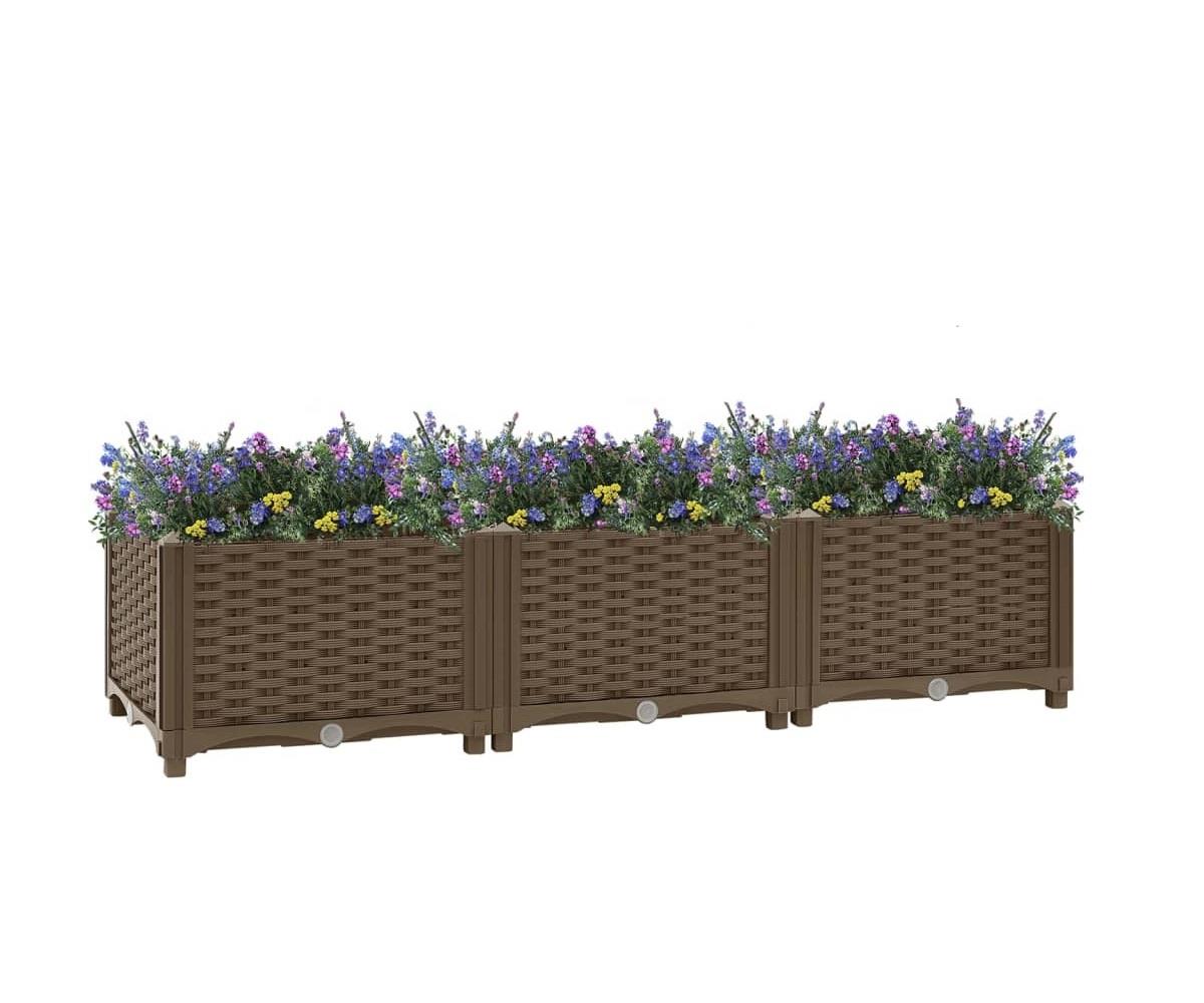 Set of 3 Rattan Effect Raised Garden Bed