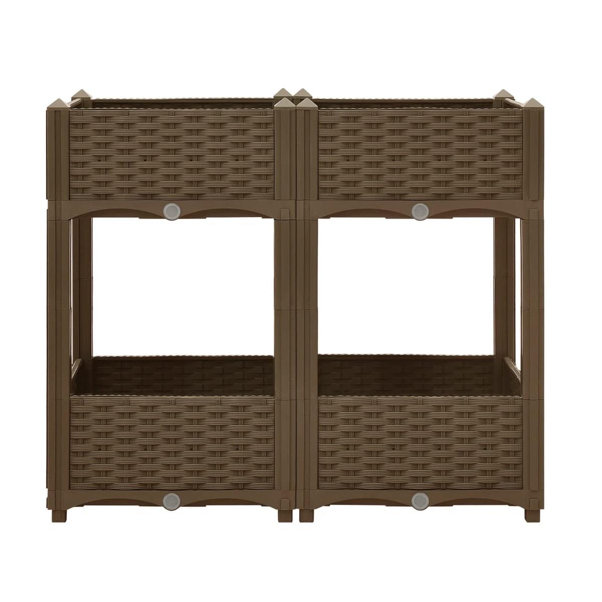 Two Tier 4 -Planter Rattan Effect Raised Deep Garden Bed