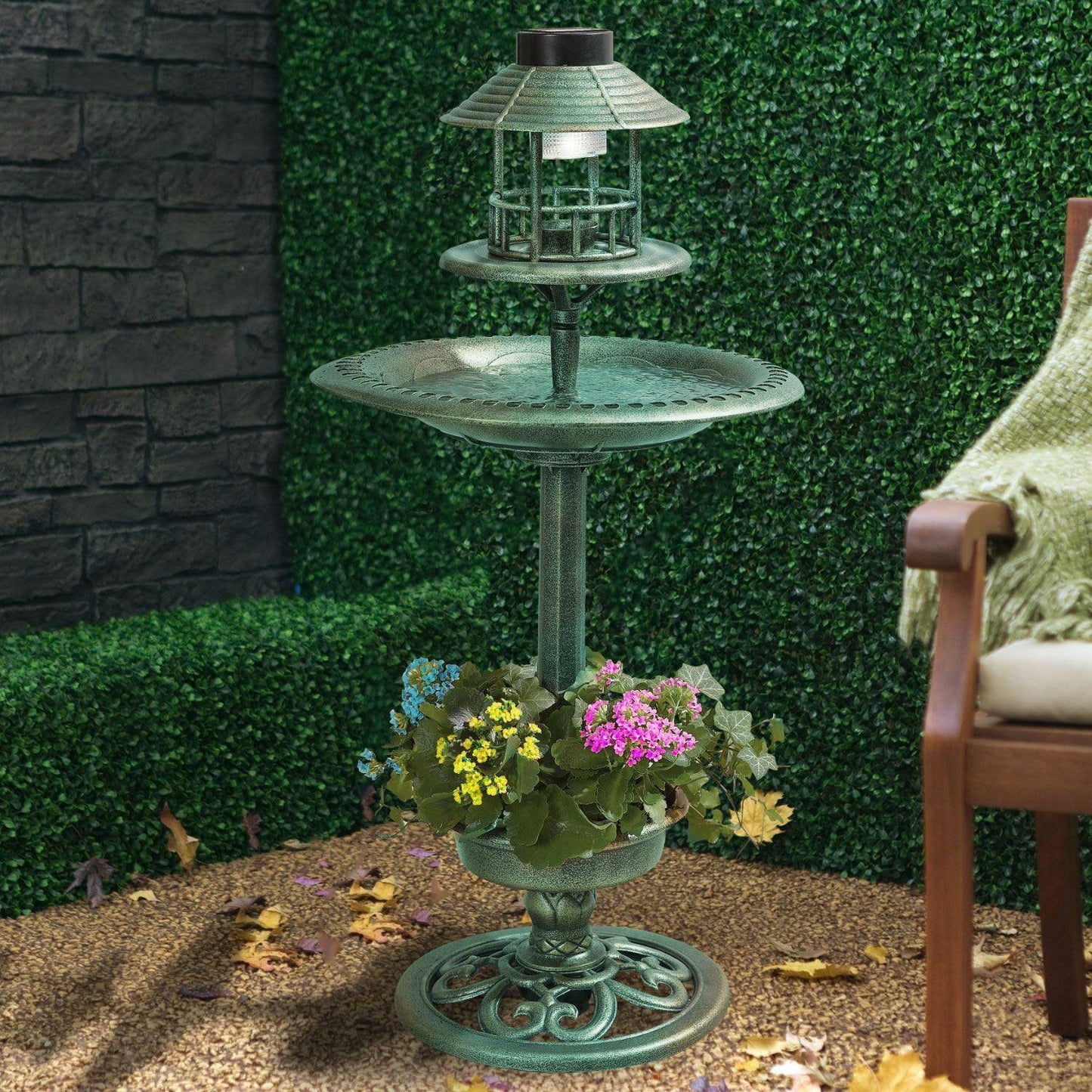 Green Solar Bird Bath