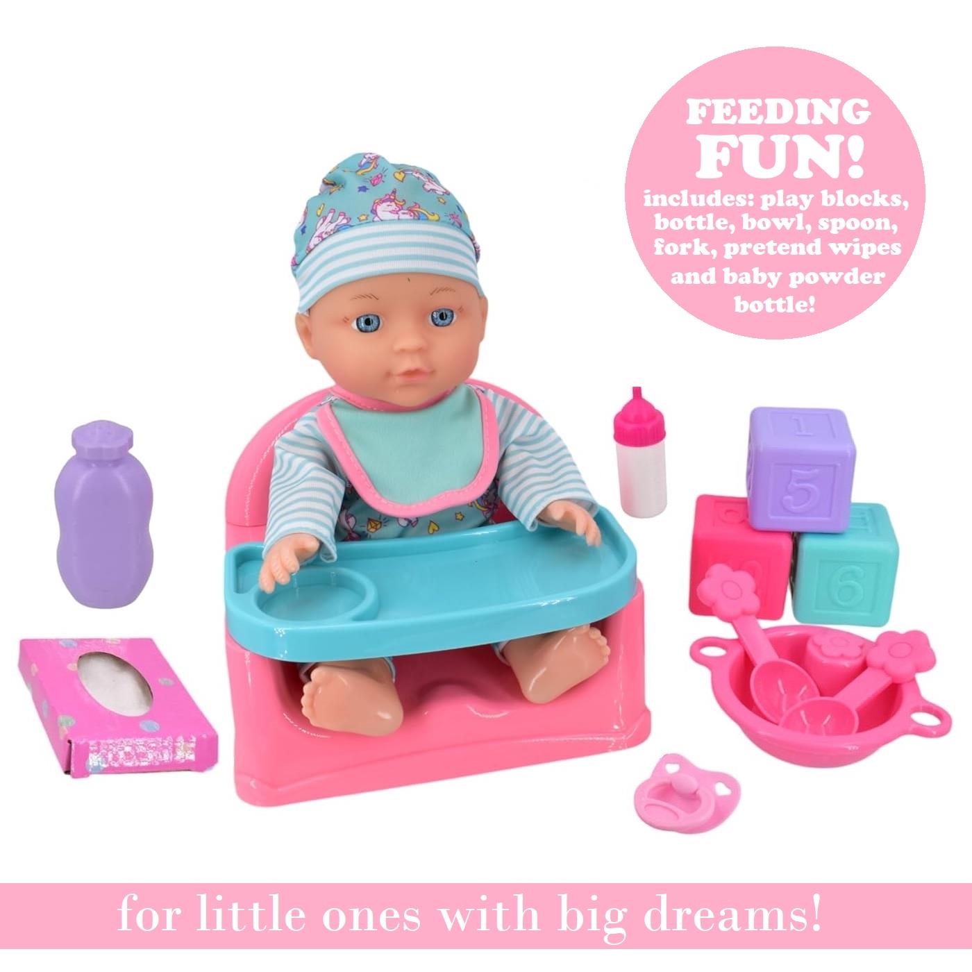 Baby Doll In Feeding Chair With Accessories