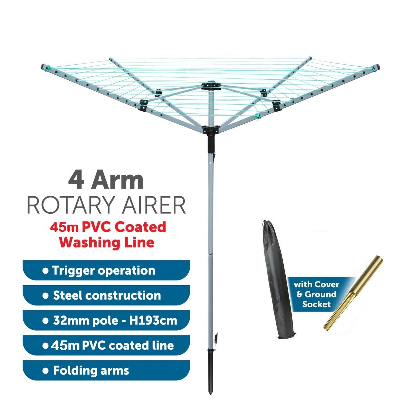 Rotary Airer 45m with 4 Arms