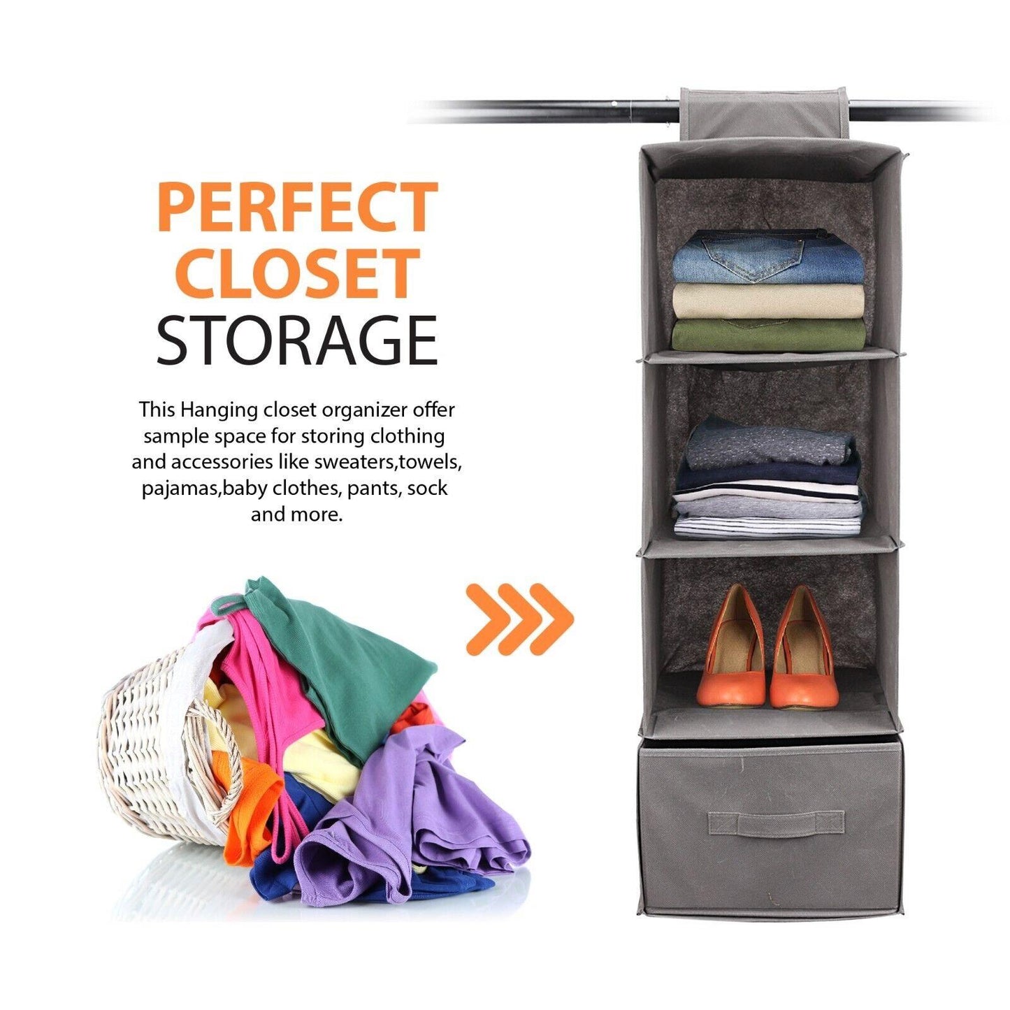 4 Shelf Wardrobe Organiser Hangers Storage