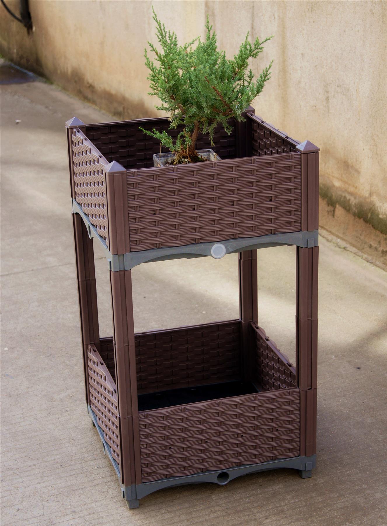 Two Tier Rattan Effect Raised Deep Garden Bed