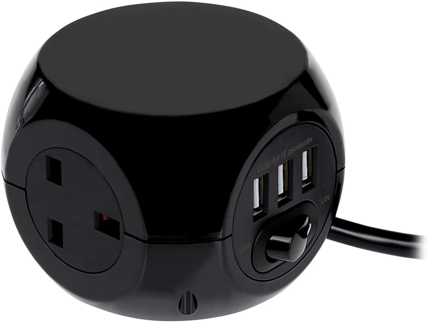 Black - USB Cube Extension 3 Sockets