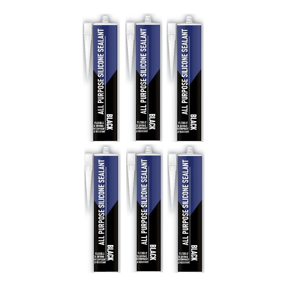 6 x All Purpose Black Silicone Sealant 260ML