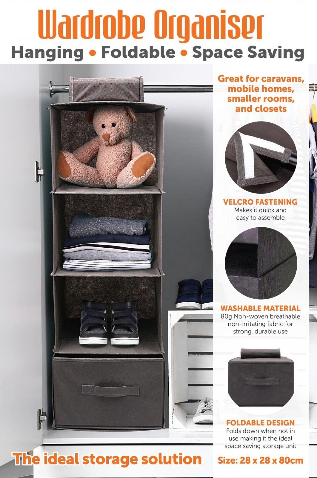 4 Shelf Wardrobe Organiser Hangers Storage