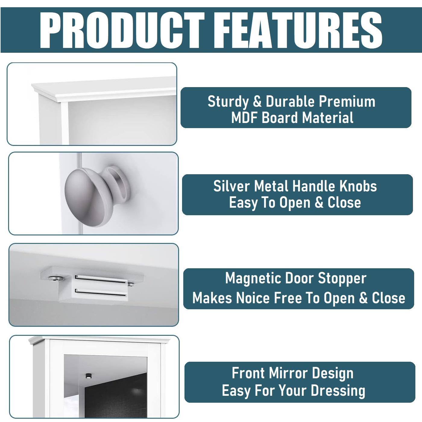 White -Single Mirror Cabinet With Shelf
