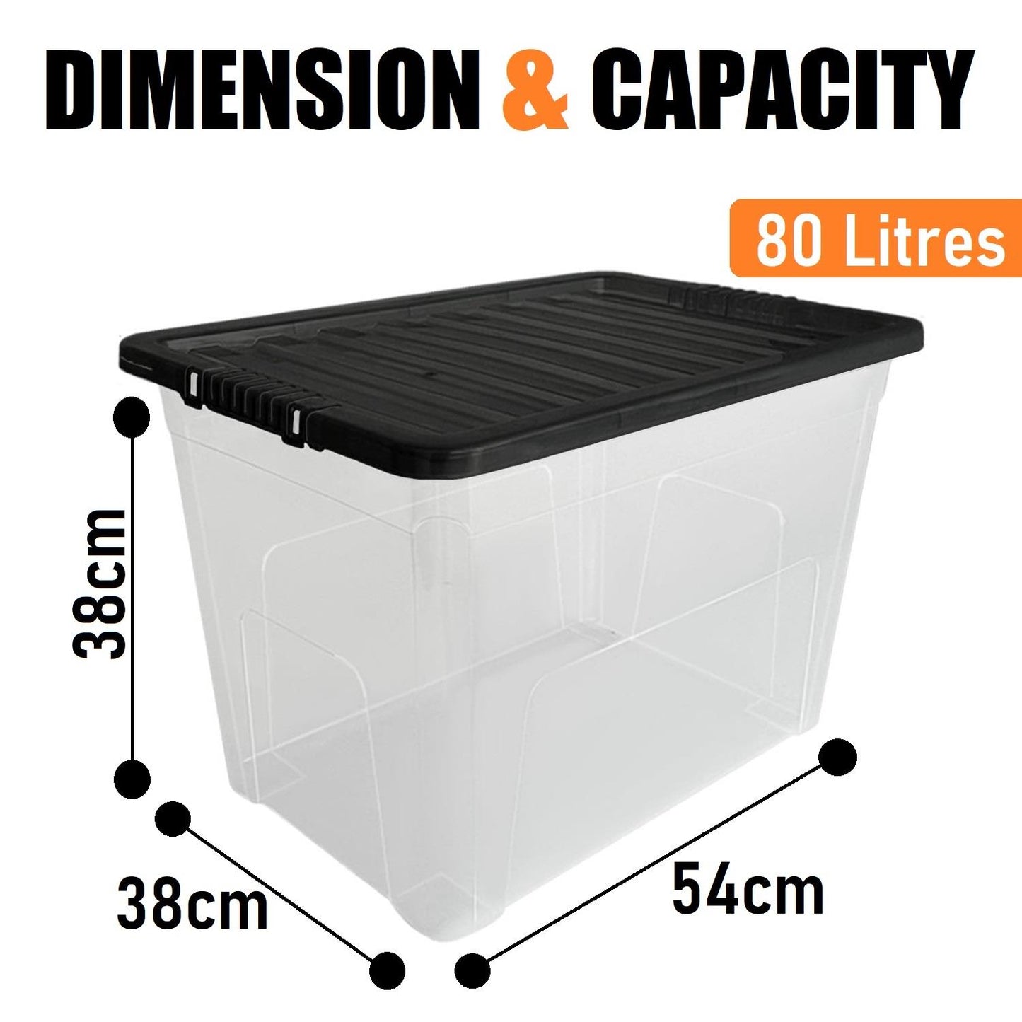 80L Storage Box & Black Lid