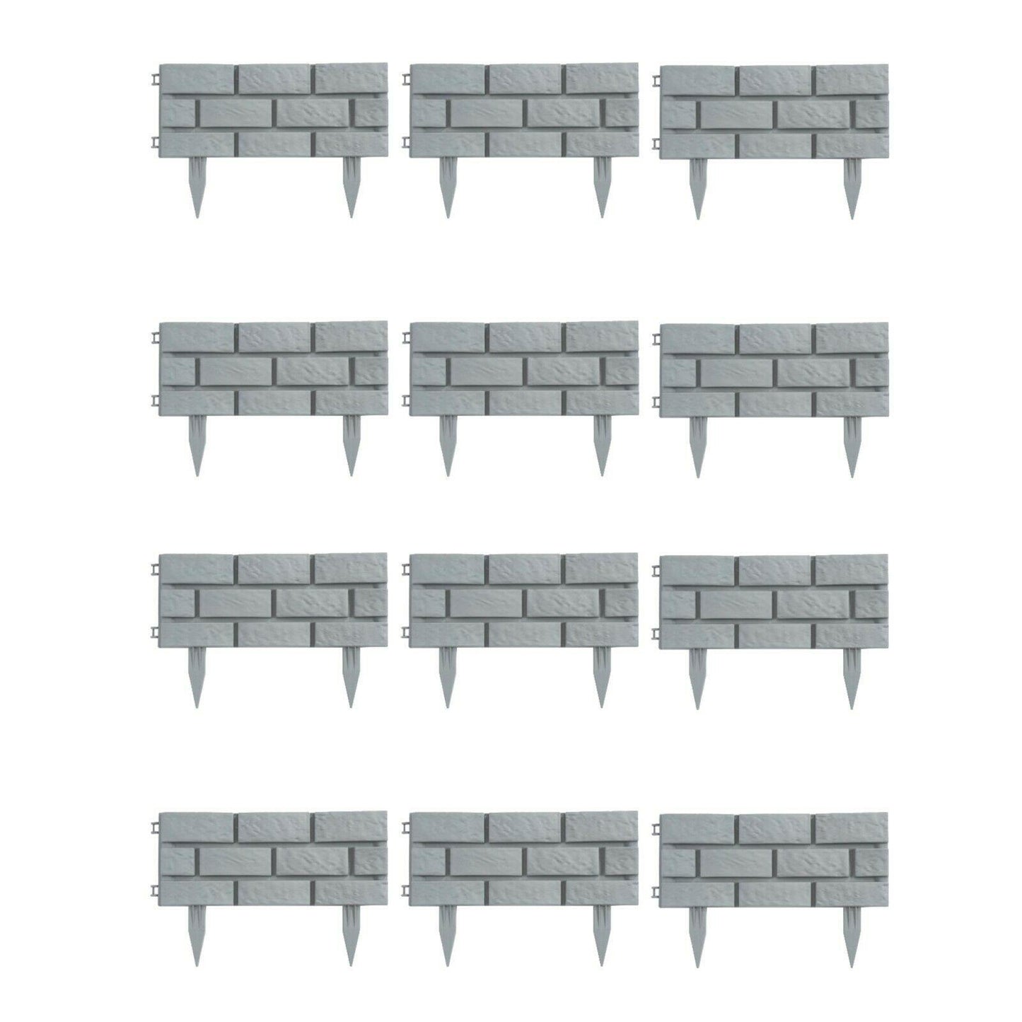 12Pk Brick Effect Garden Fence Set (Grey)
