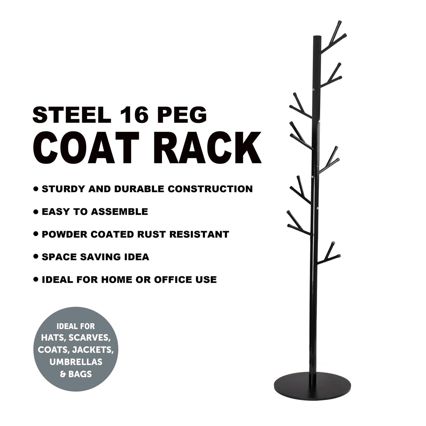 16 Peg Tree Coat Rack - Black
