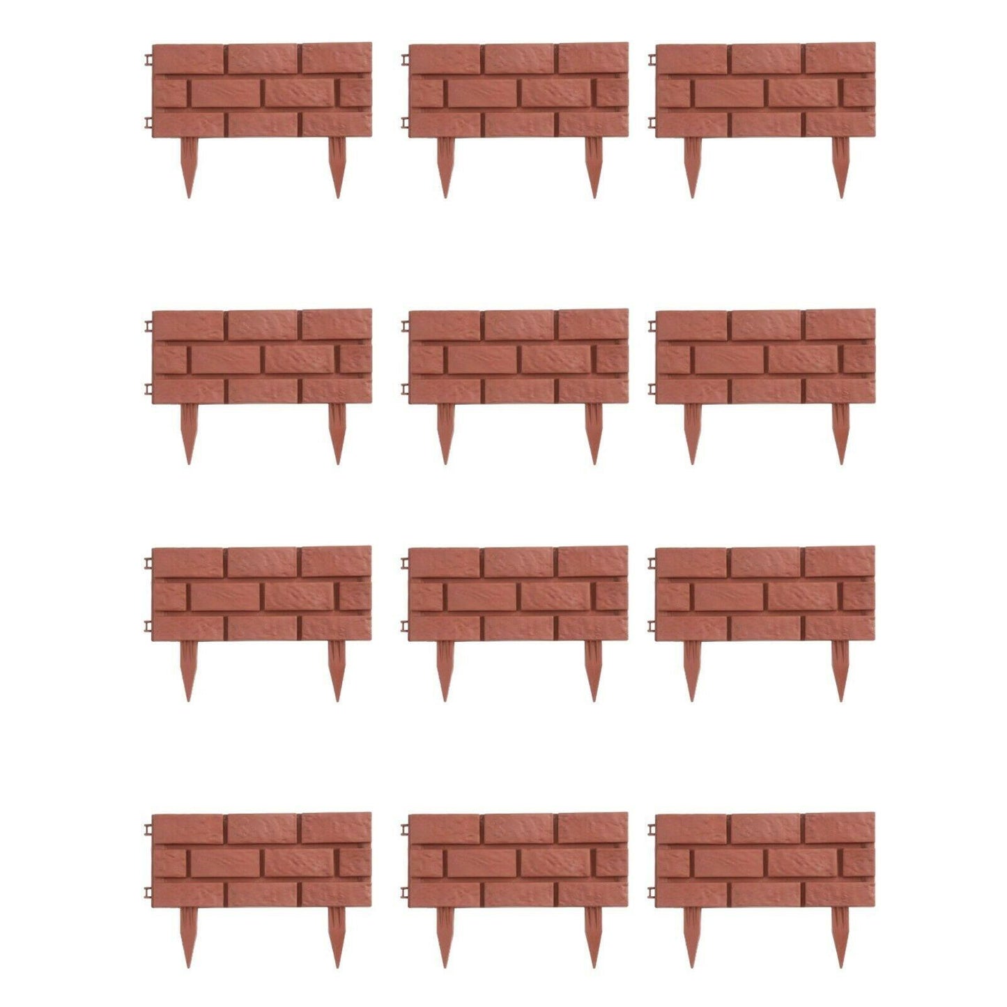 12Pk Brick Effect Garden Fence Set (Terracotta)