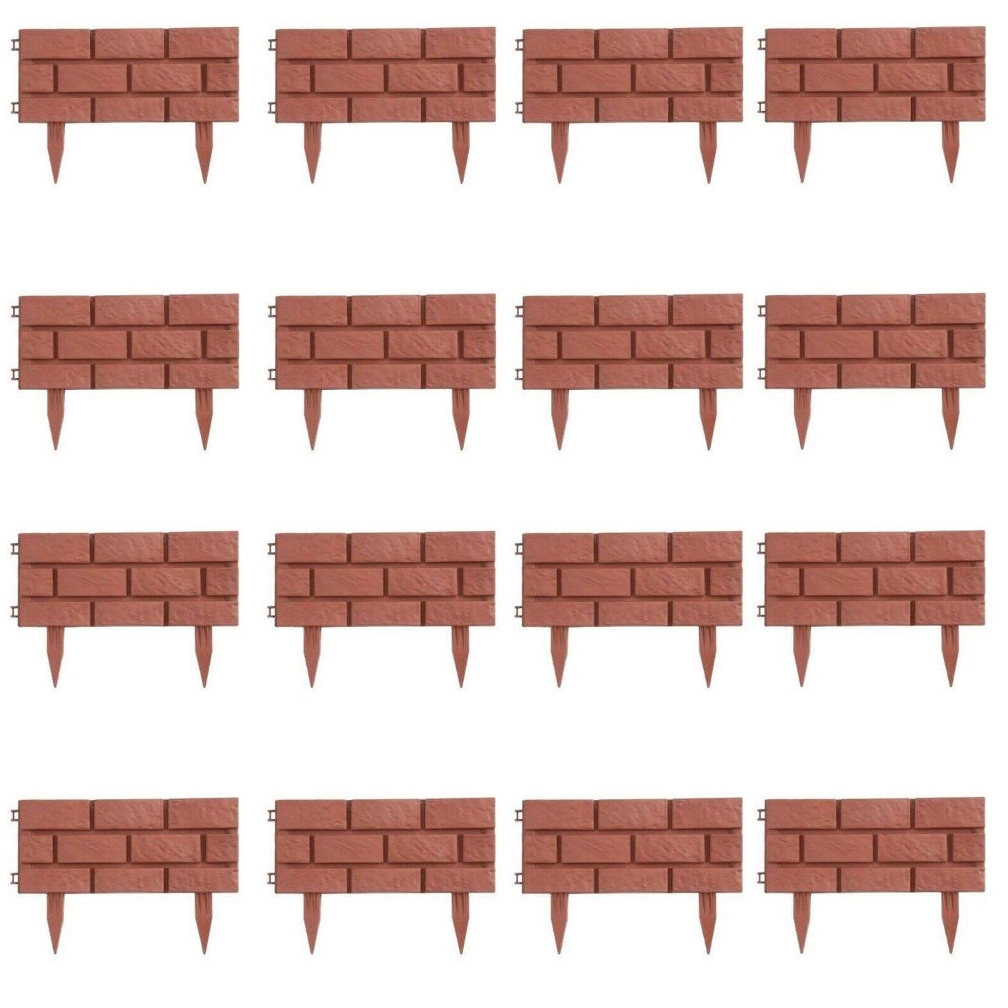 16Pk Brick Effect Garden Fence Set (Terracotta)