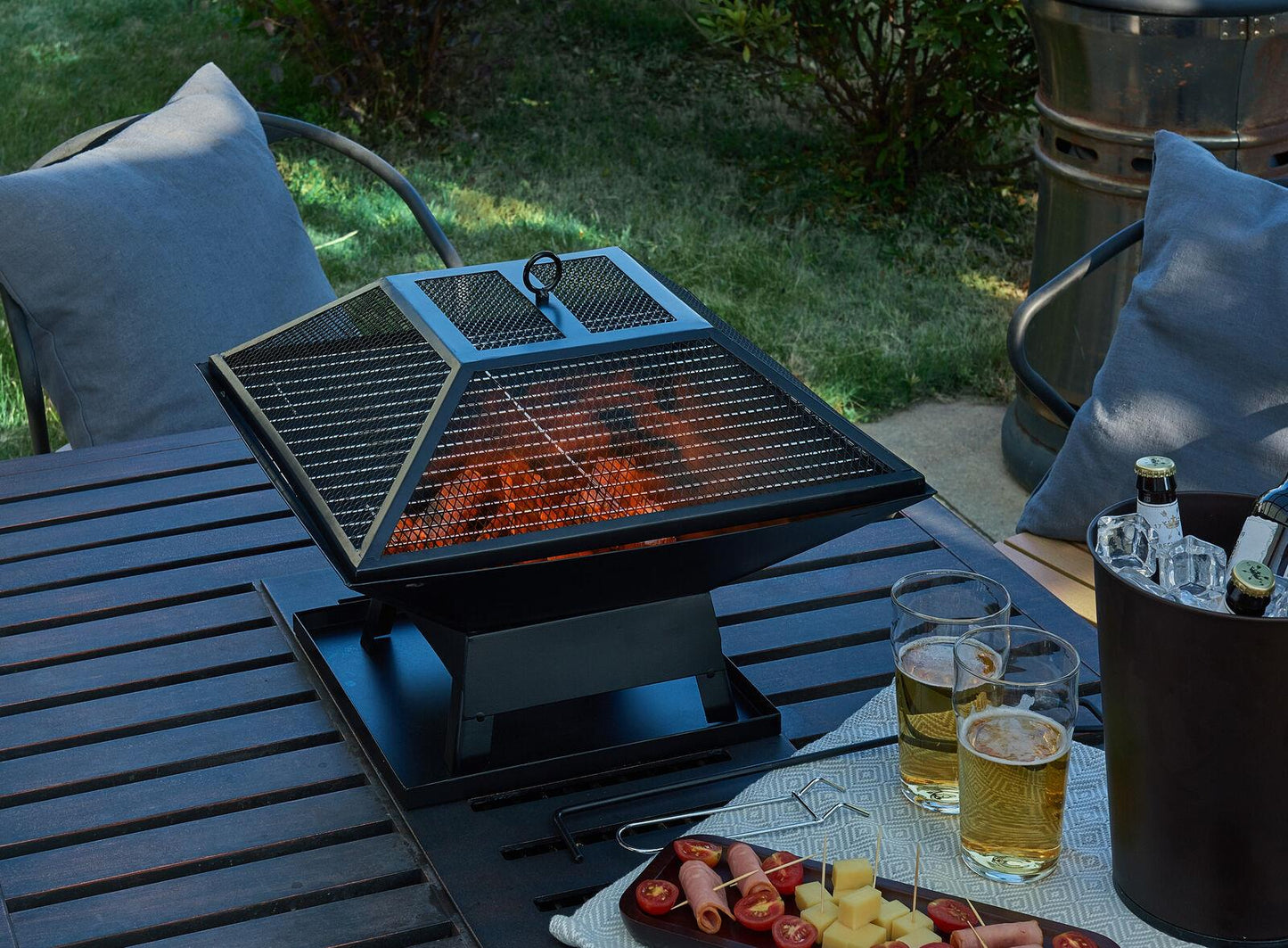 Square Fire Pit with BBQ Grill
