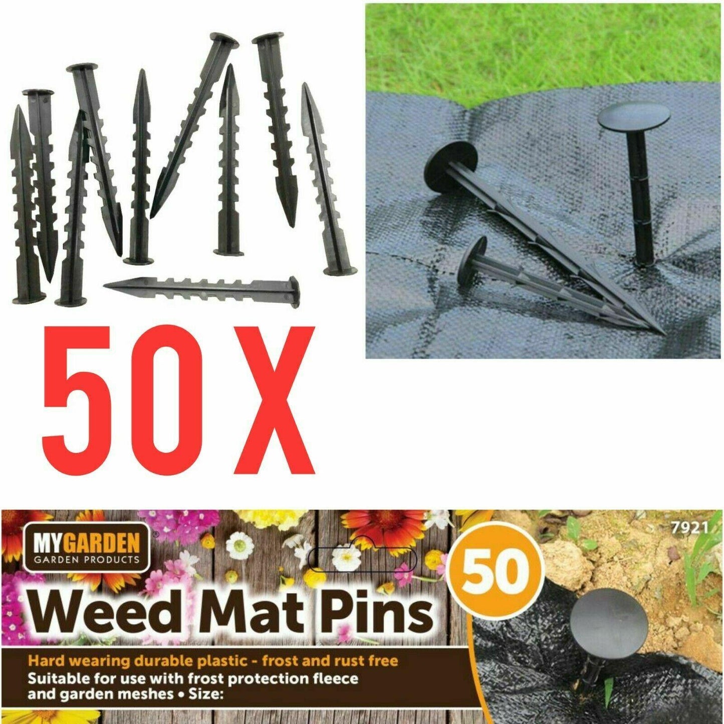 50pk Plastic Weed Mat Pins