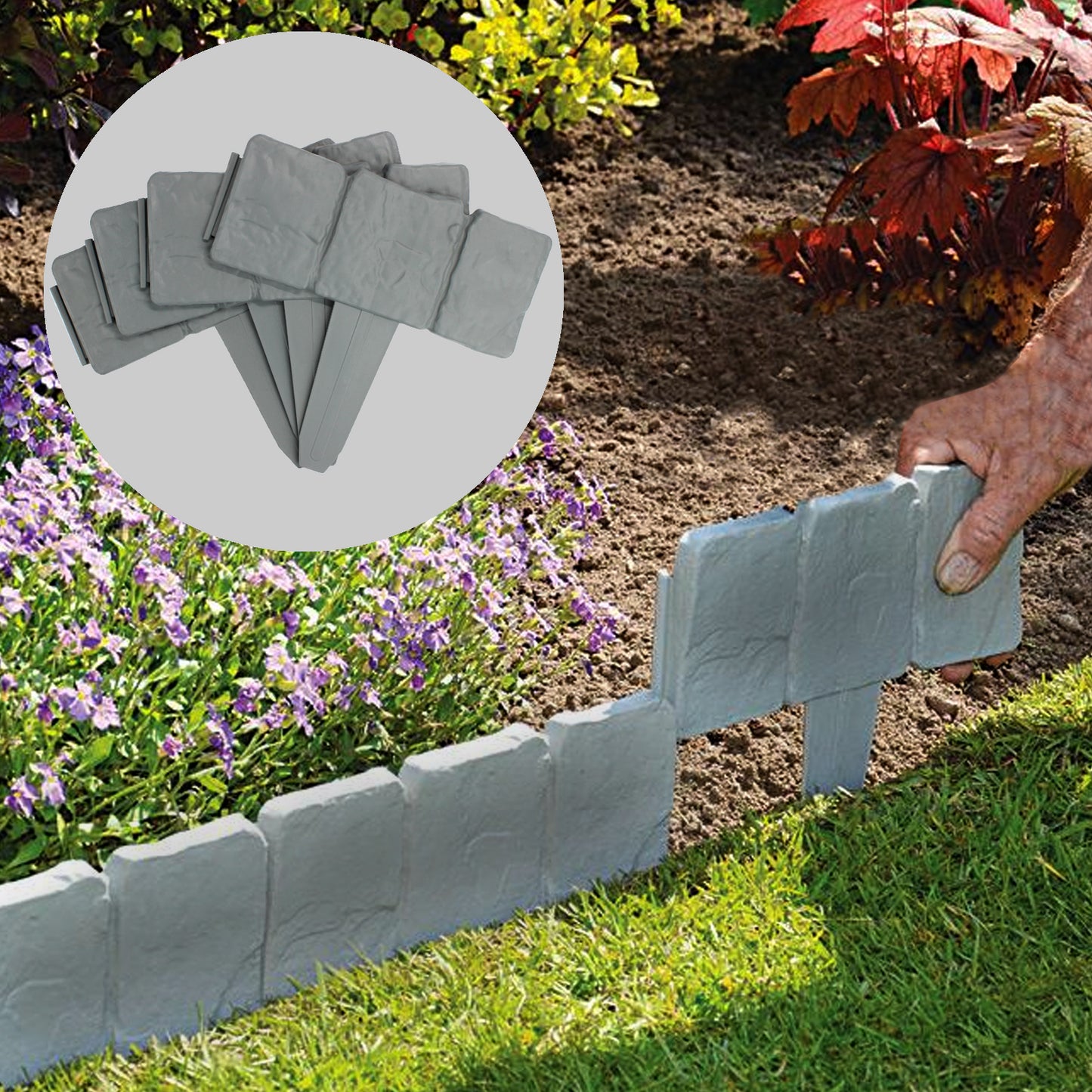 Grey 40Pk Stone Effect Garden Border Set