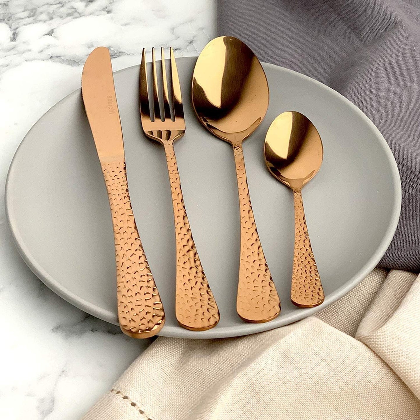 16pc Copper Hammered Cutlery Set