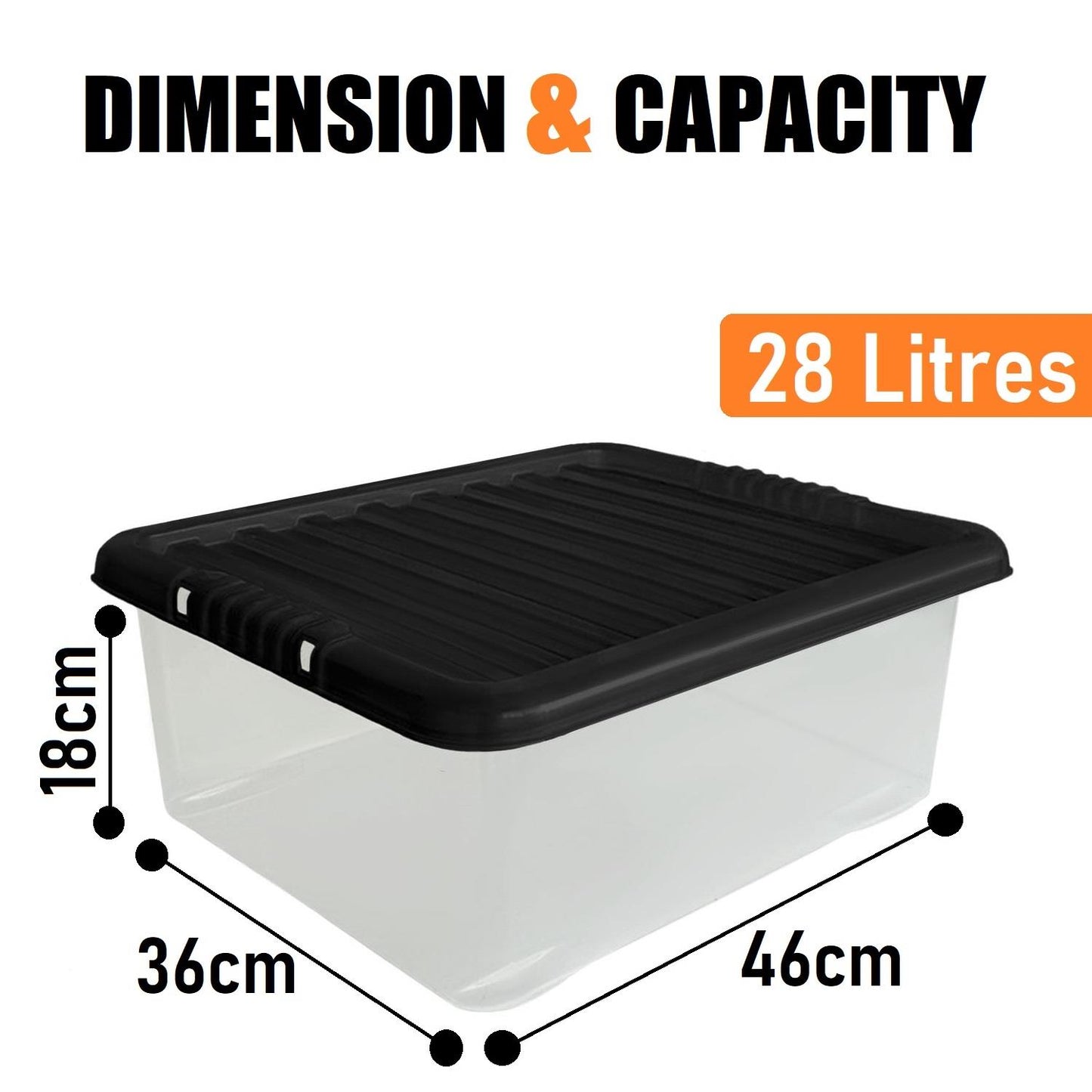 28L Under Bed Box & Black Lid