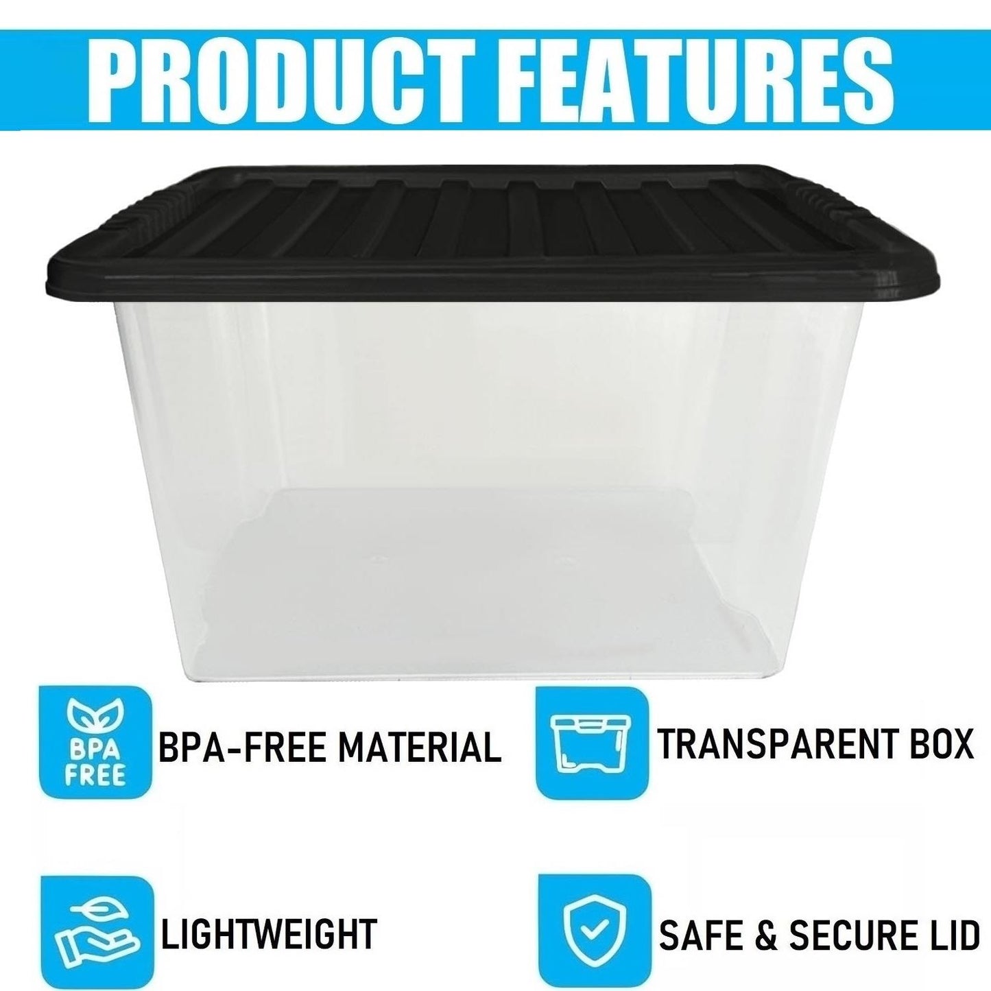 30L Storage Box & Black Lid