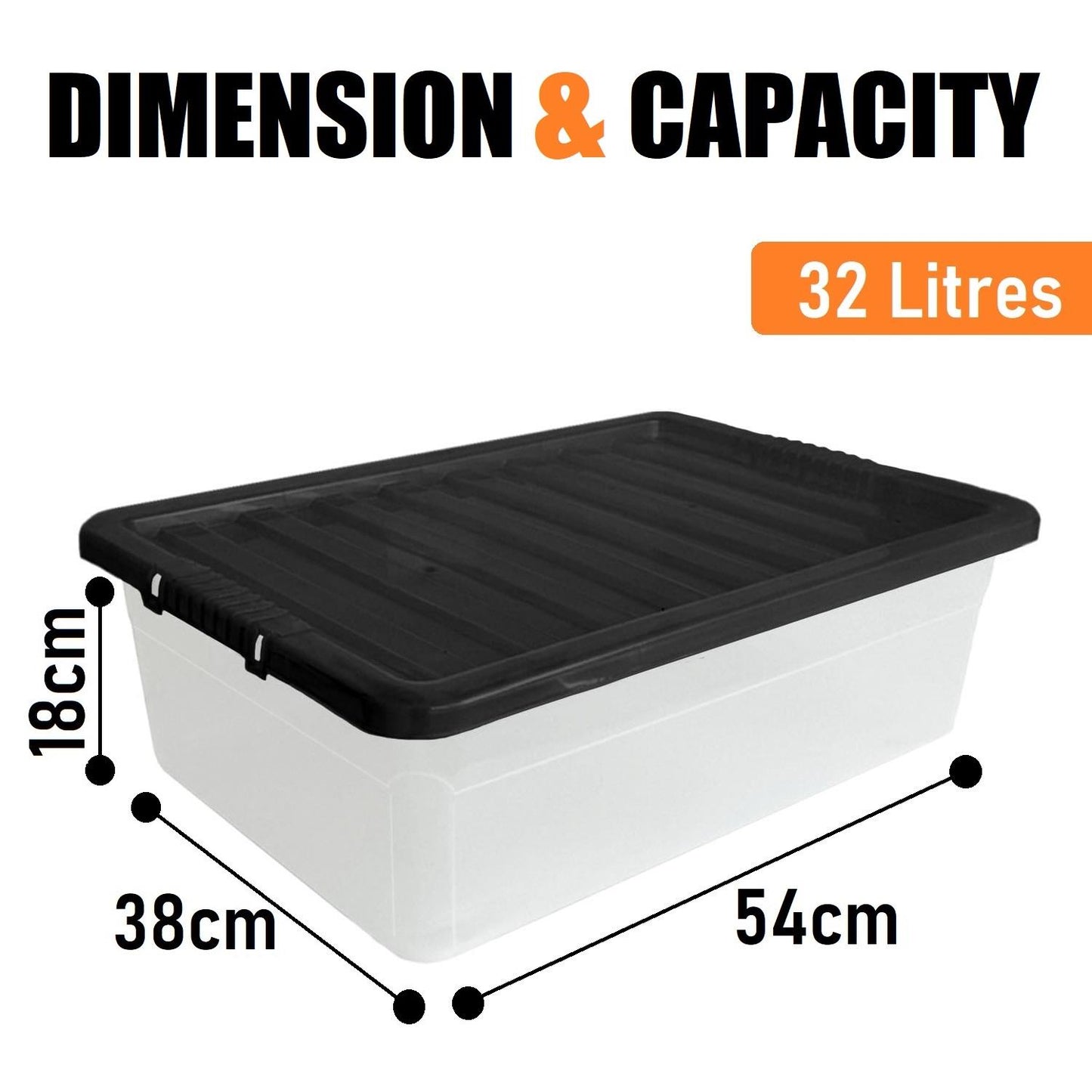 32L Under Bed Box & Black Lid