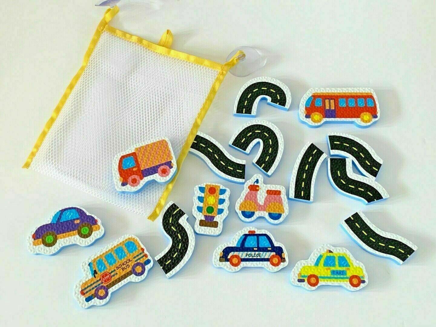 16pc Eva Bath Toys - Vehicles - Hanging Net Bag