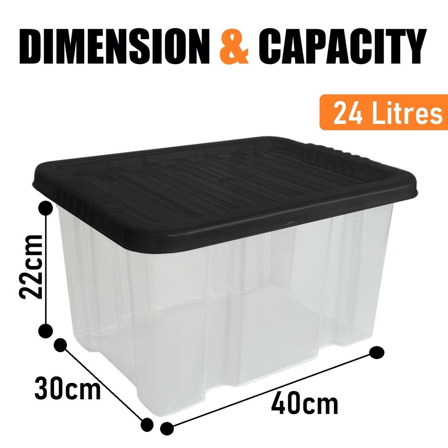 24L Storage Box & Black Lid