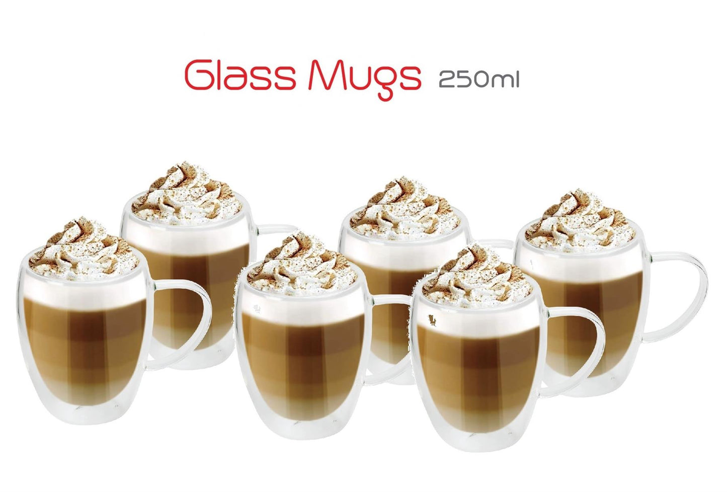 6 Double Wall Mugs - 250ml