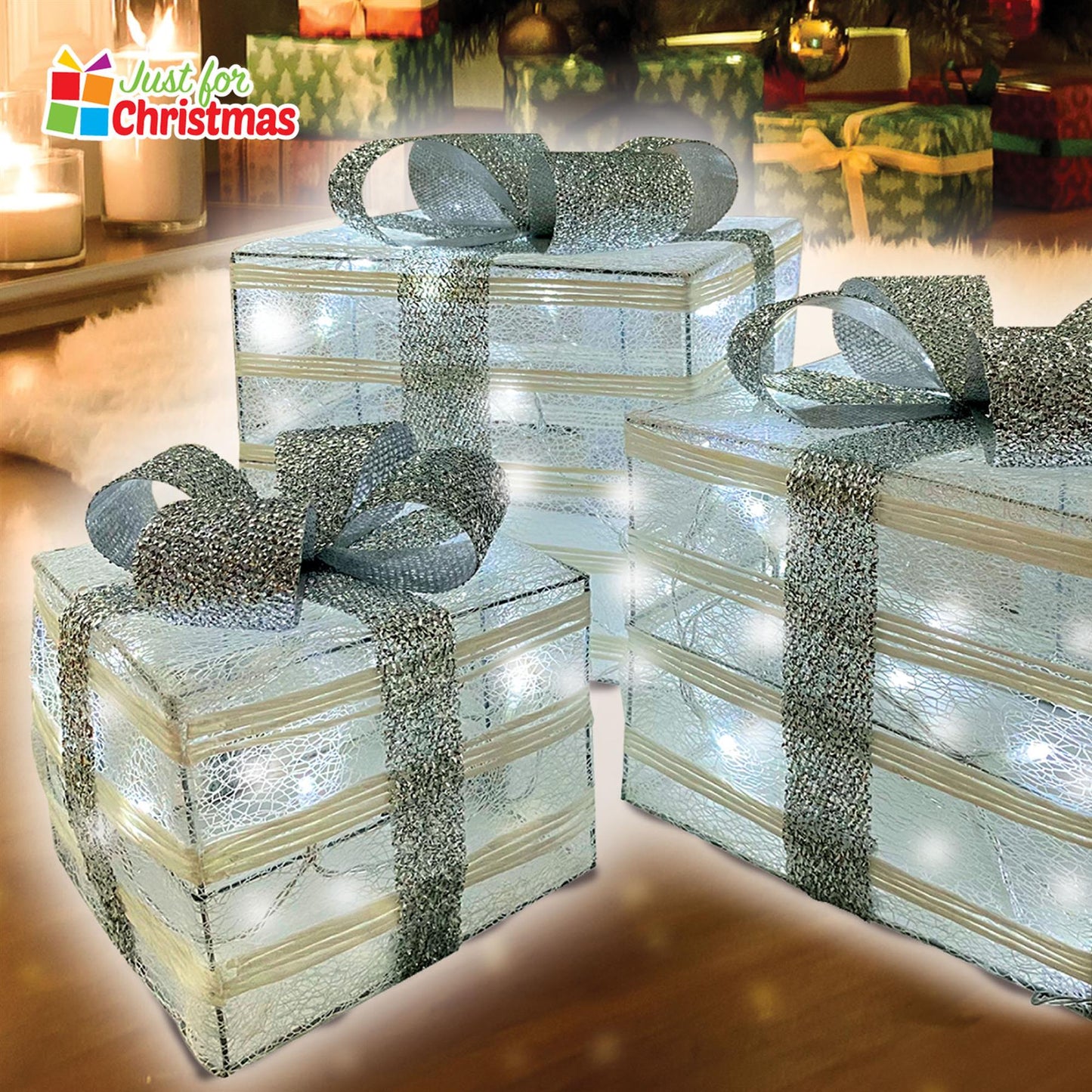 3 Christmas Parcels - Sliver & Sliver Ribbon
