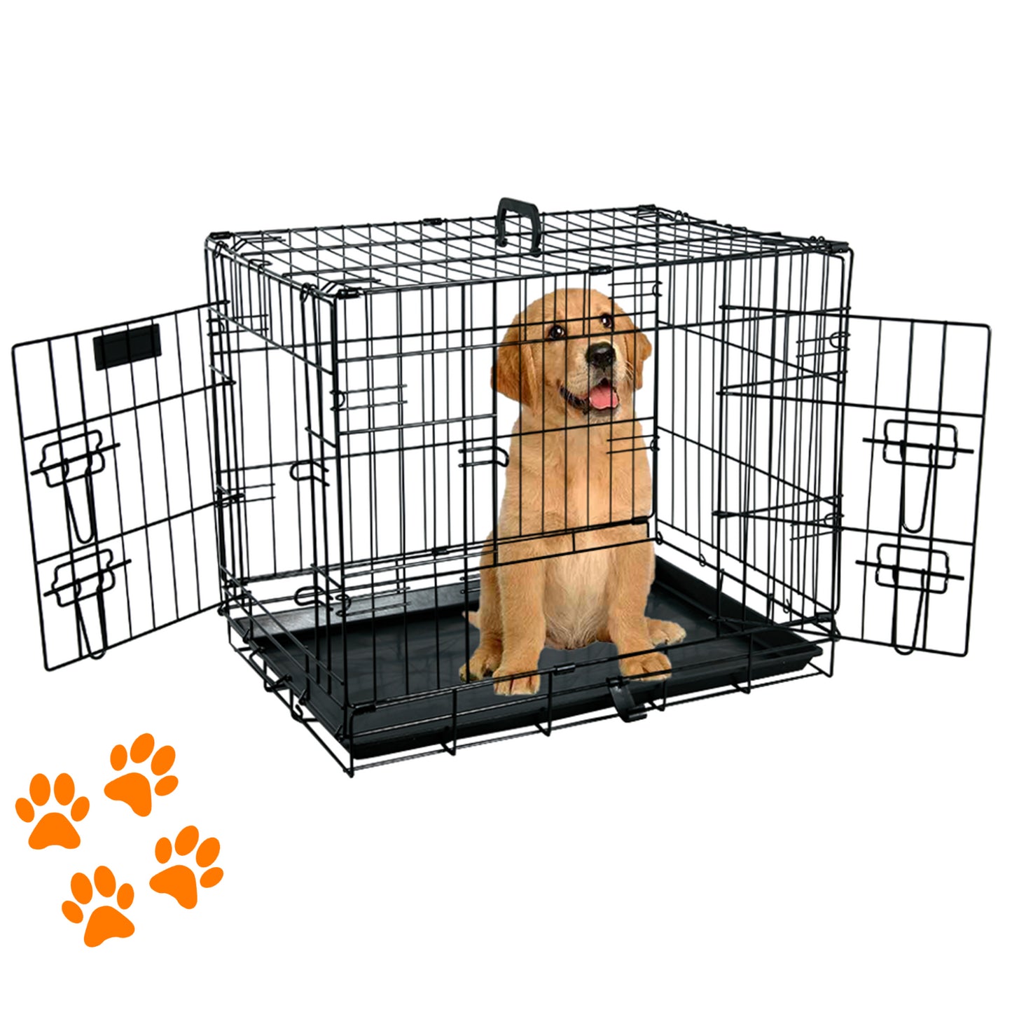 30" Double Door Folding Metal Dog Crate