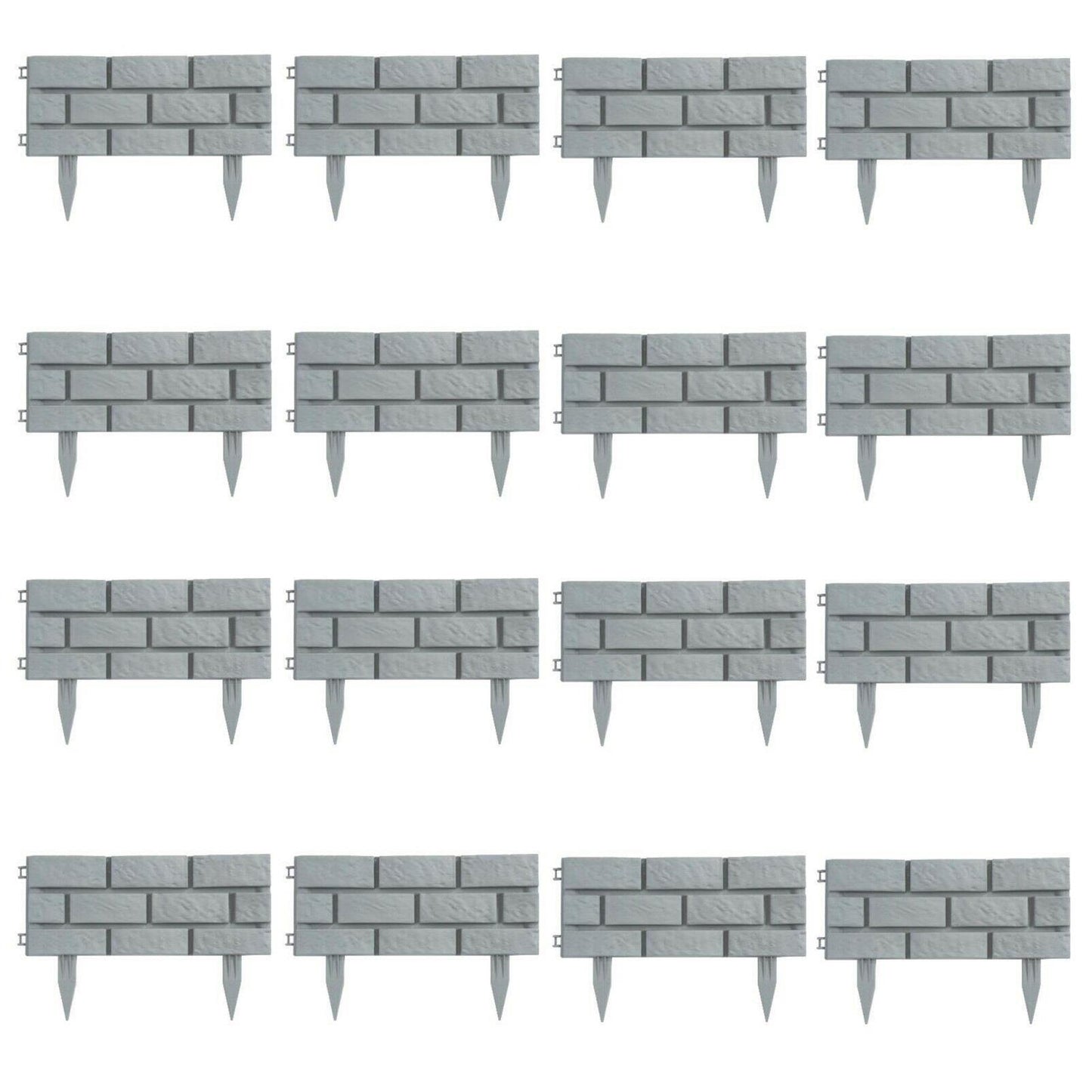 16Pk Brick Effect Garden Fence Set (Grey)