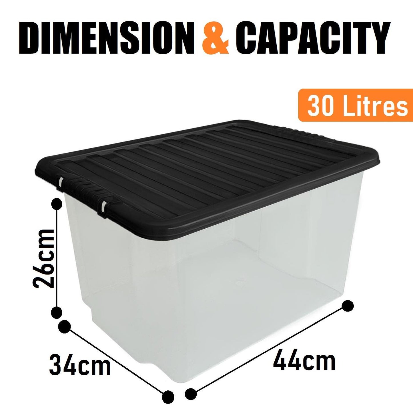 30L Storage Box & Black Lid