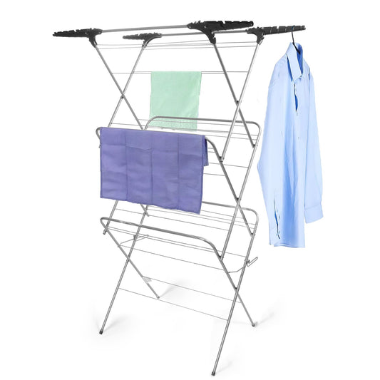 BLACK AND SILVER FOLDING CLOTHES AIRER HORSE INDOOR-OUTDOOR WASHING RACK 3 TIER 21M