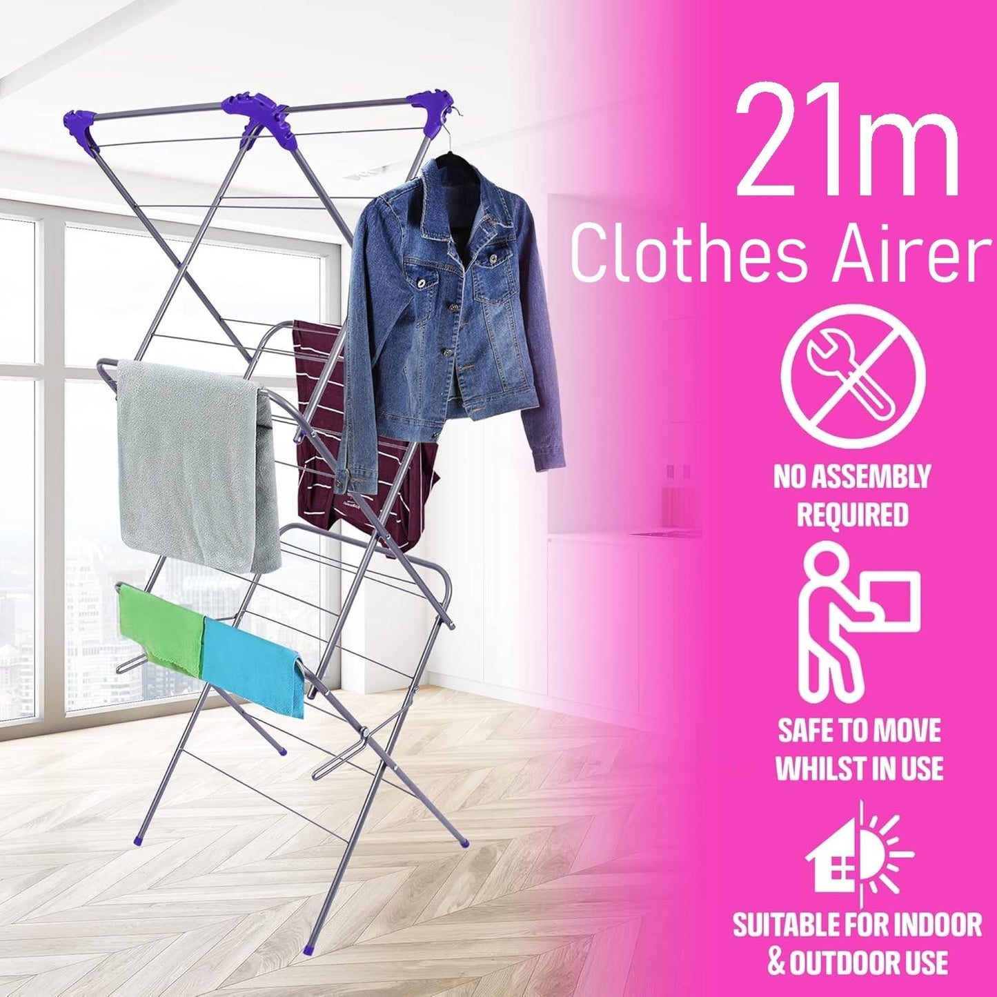 21m 3 Tier Airer Silver/Purple