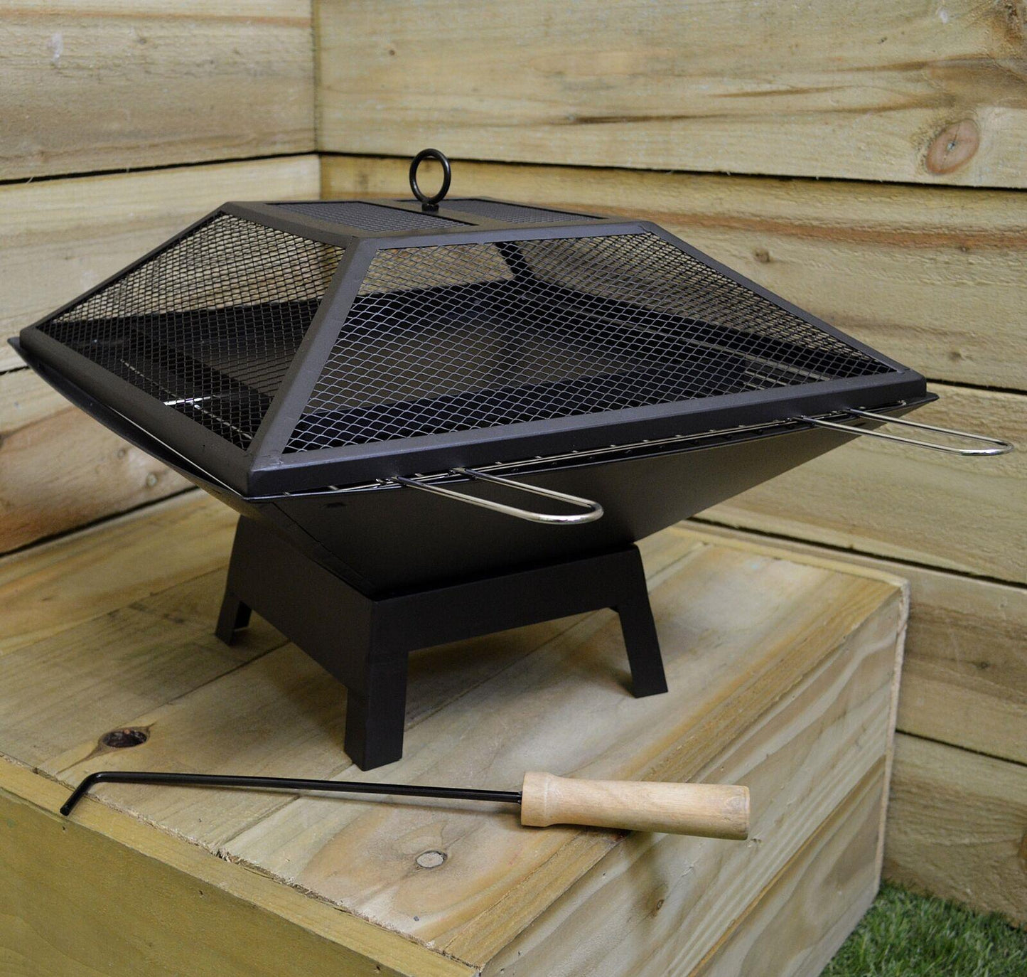 Square Fire Pit with BBQ Grill