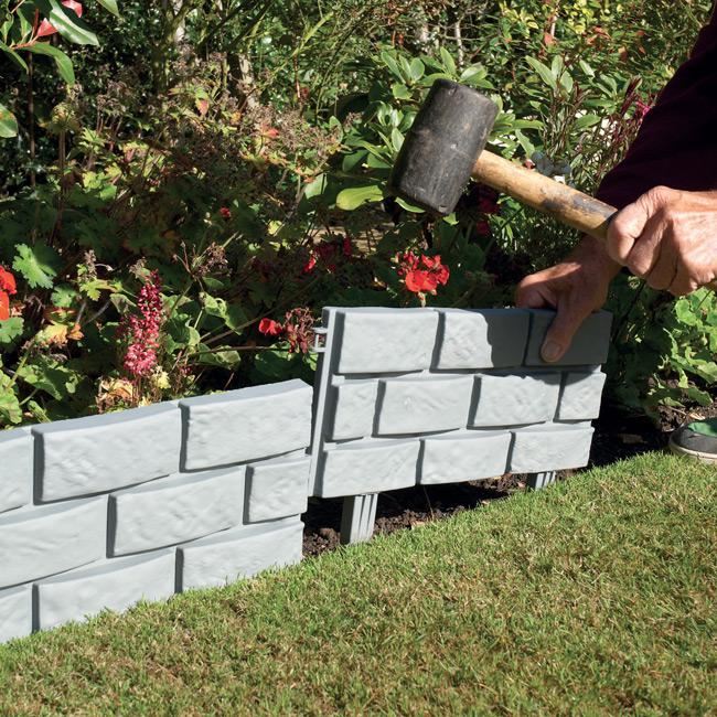 12Pk Brick Effect Garden Fence Set (Grey)