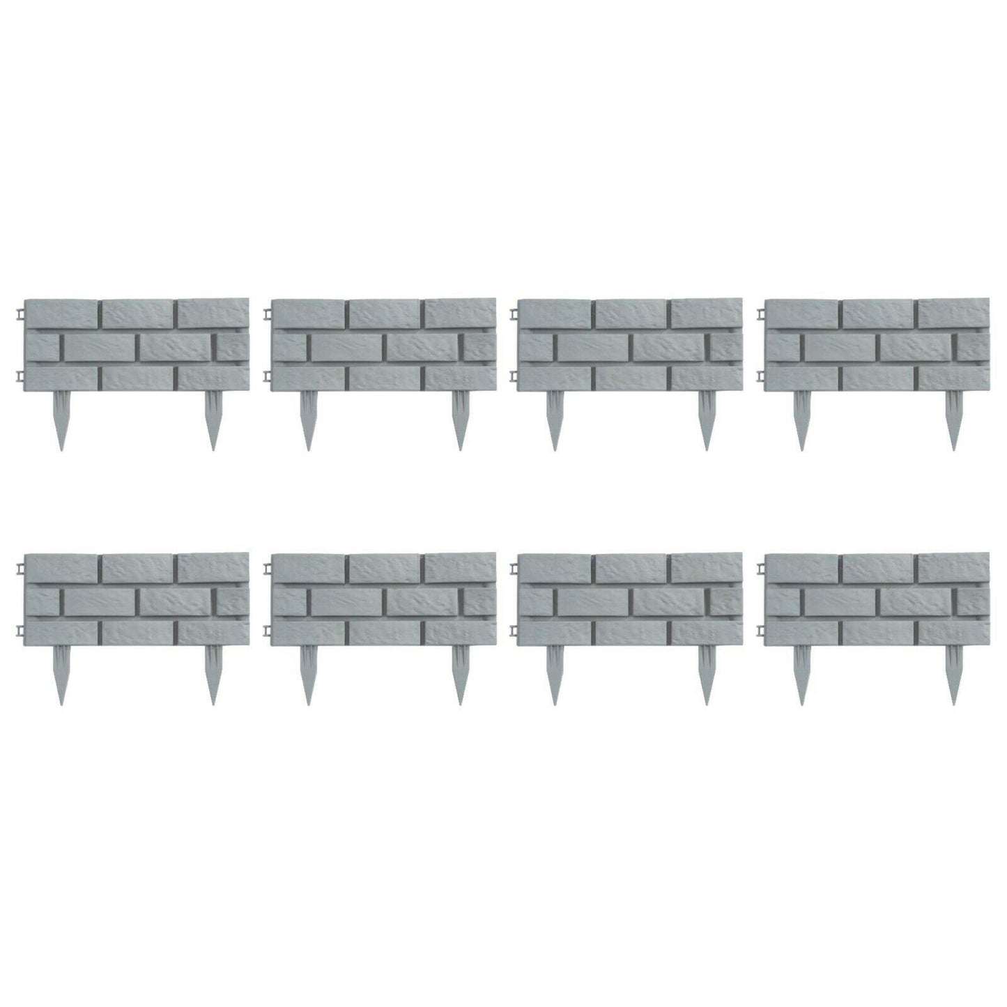 8Pk Brick Effect Garden Fence Set (Grey)