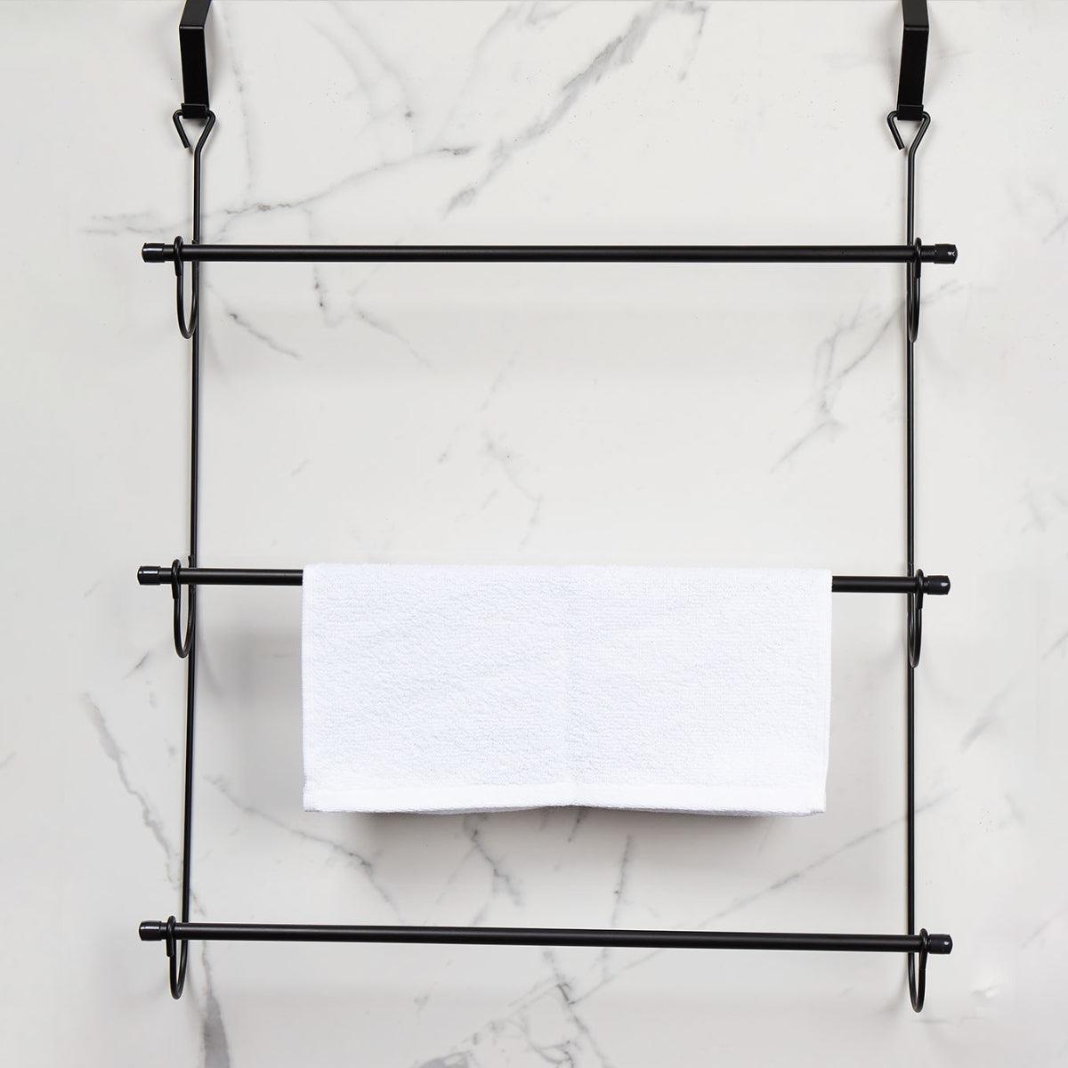 Matt Black 3 Tier Over The door Towel Rail