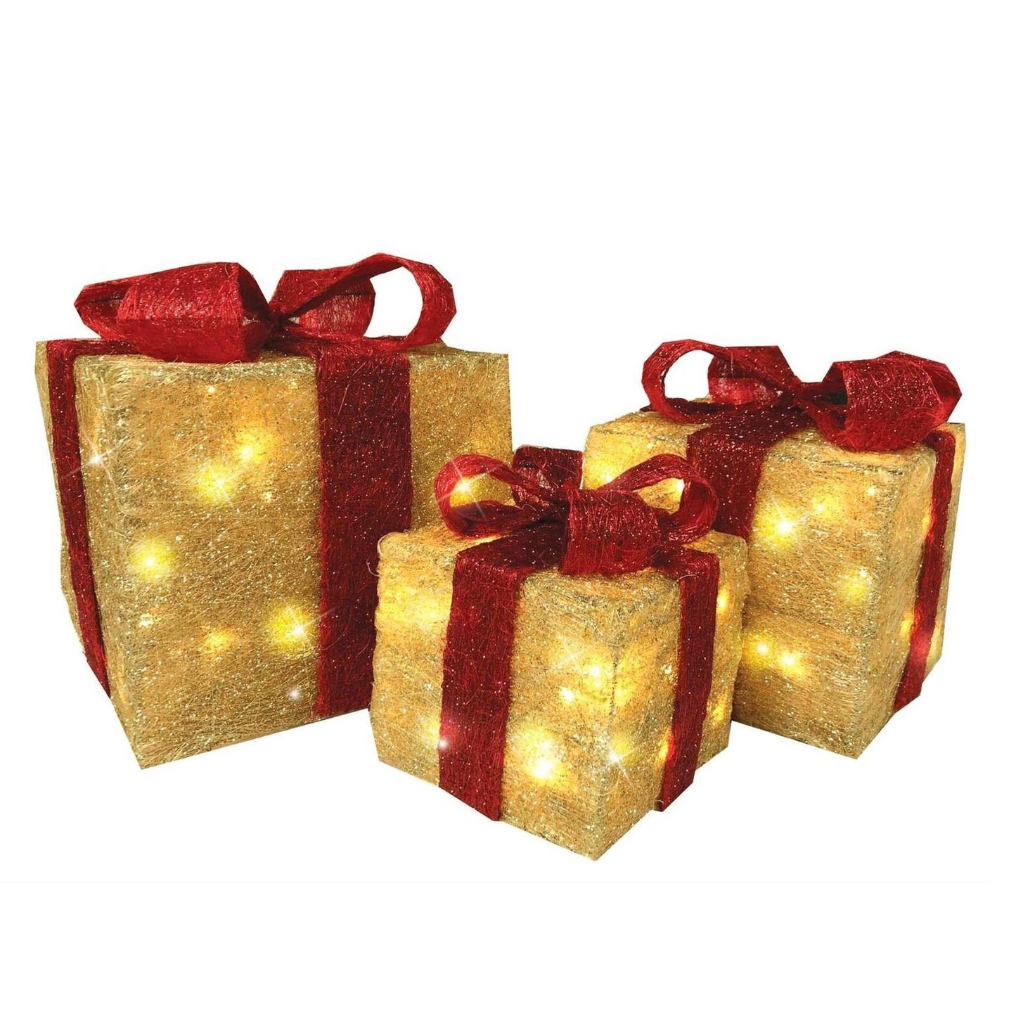 3 Christmas Parcels - Gold Box Red Ribbon