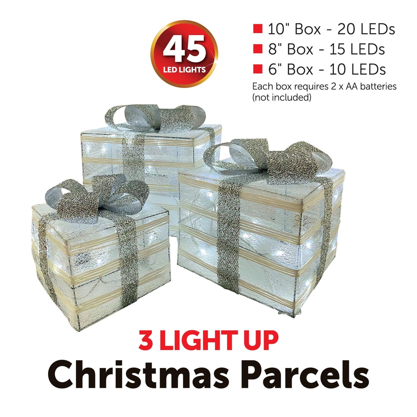 3 Christmas Parcels - Sliver & Sliver Ribbon