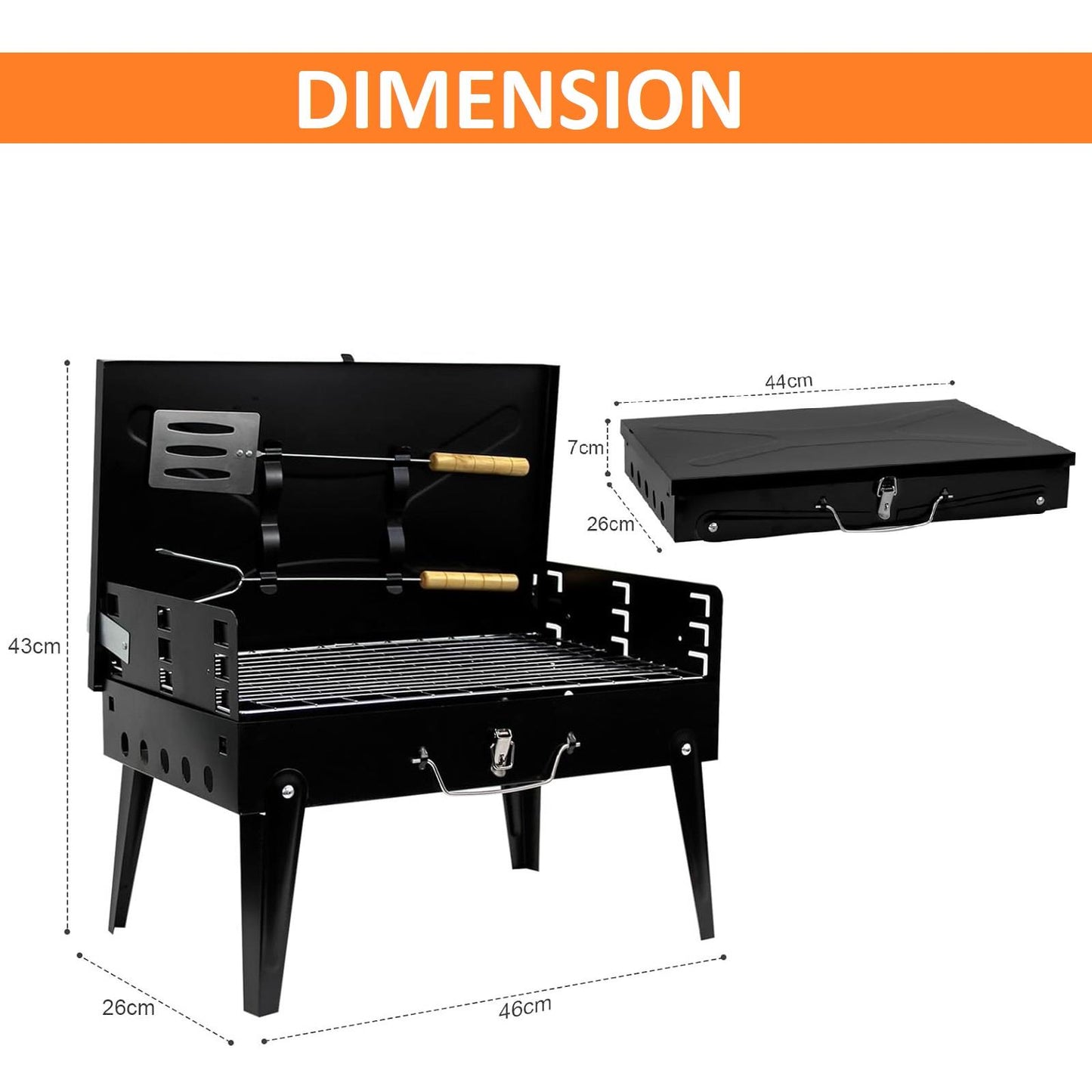 PORTABLE FOLDING CHARCOAL BBQ GRILL WITH ACCESSORIES