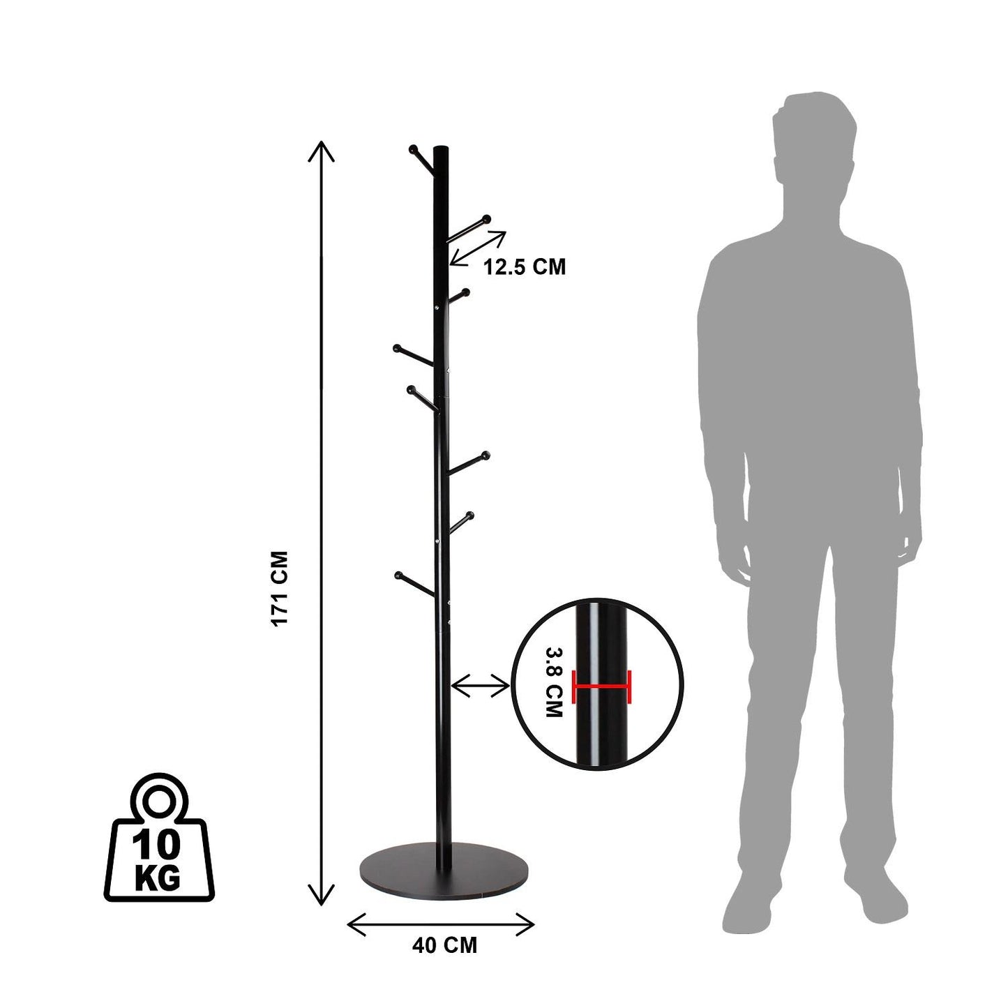 8 Peg Tree Coat Rack - Black