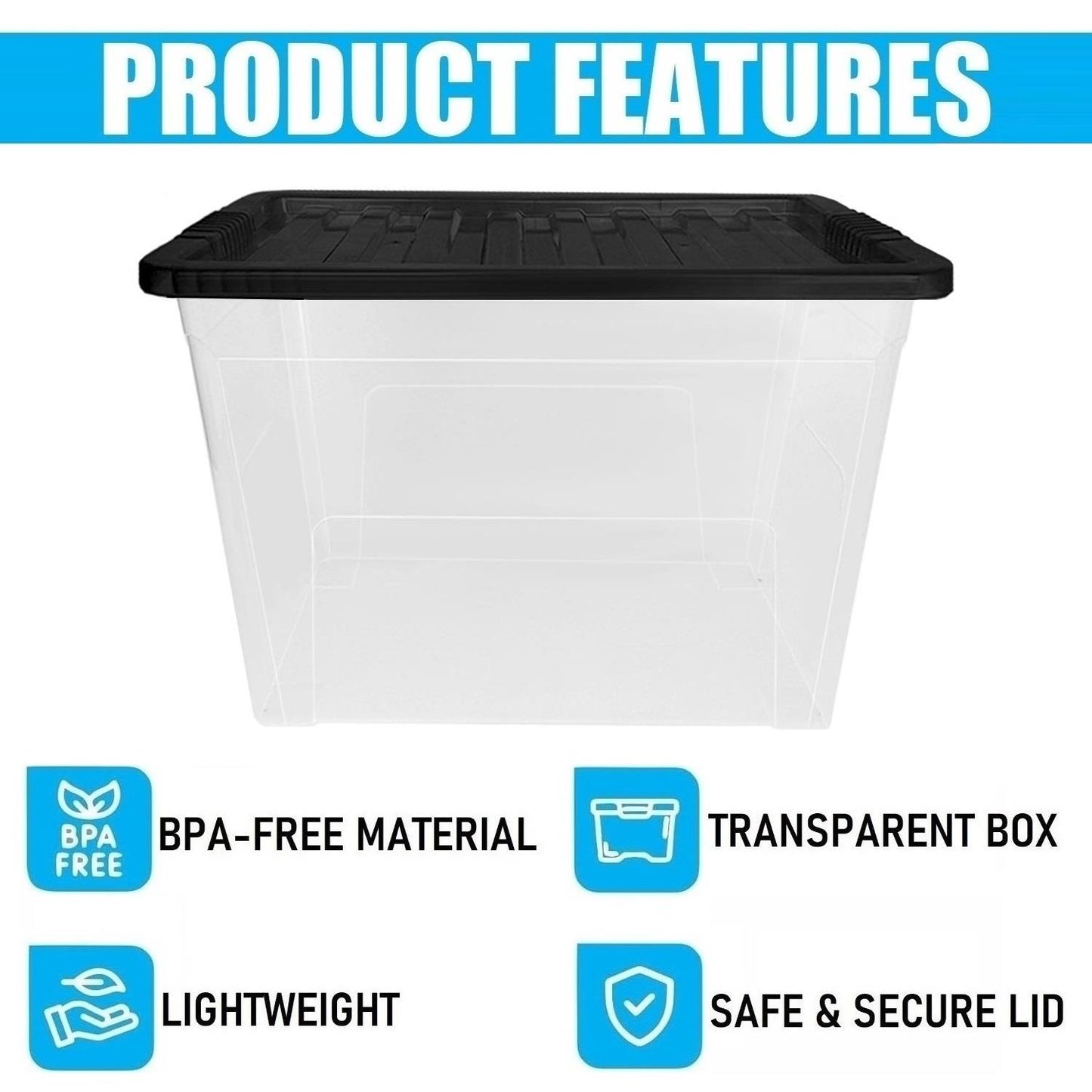80L Storage Box & Black Lid