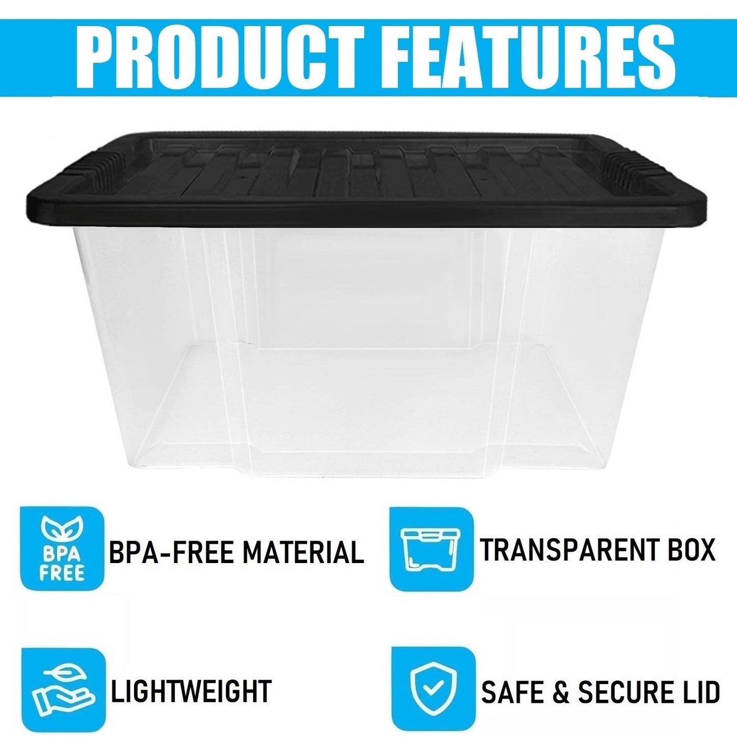50L Storage Box & Black Lid