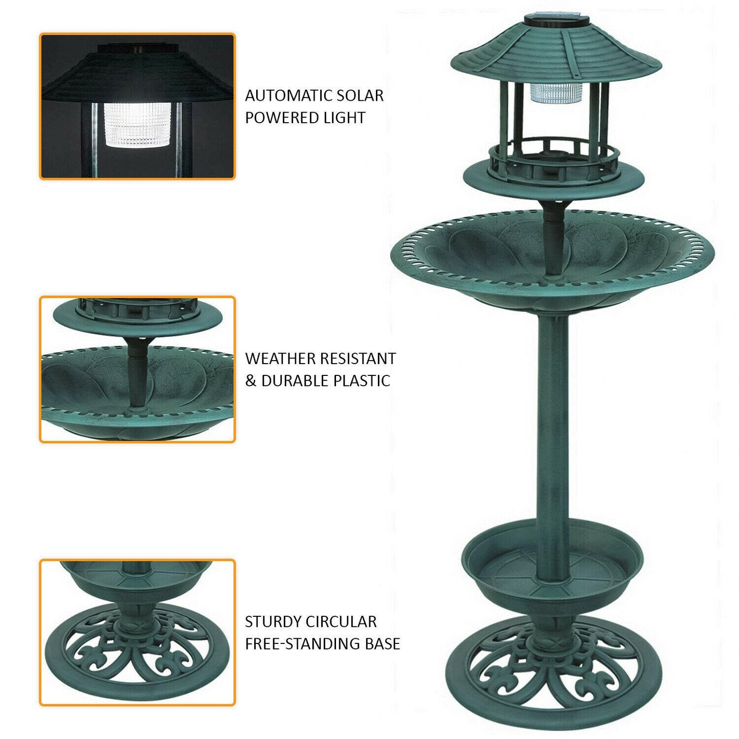 Green Solar Bird Bath