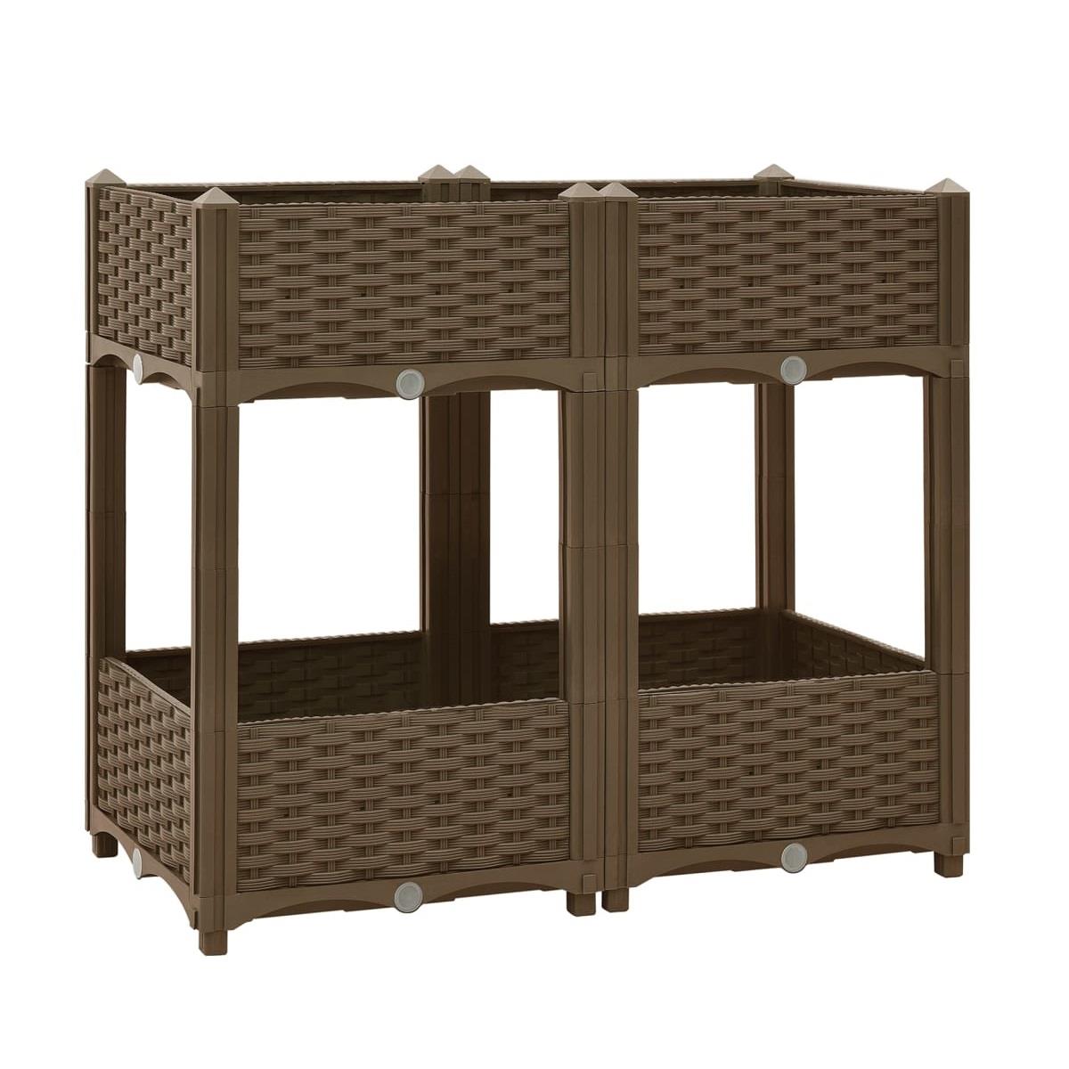 Two Tier 4 -Planter Rattan Effect Raised Deep Garden Bed