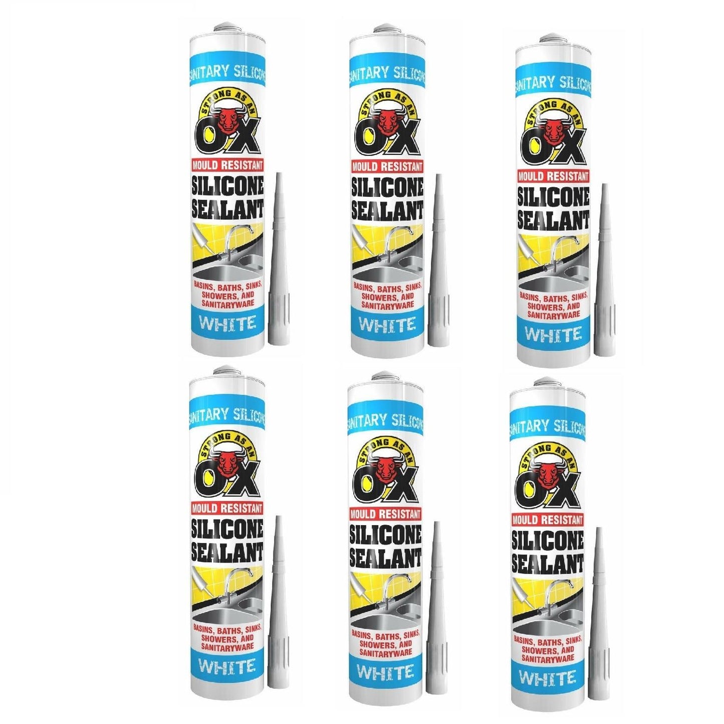6 x SAAO Water Mould Resistant Silicone Sealant 300ml