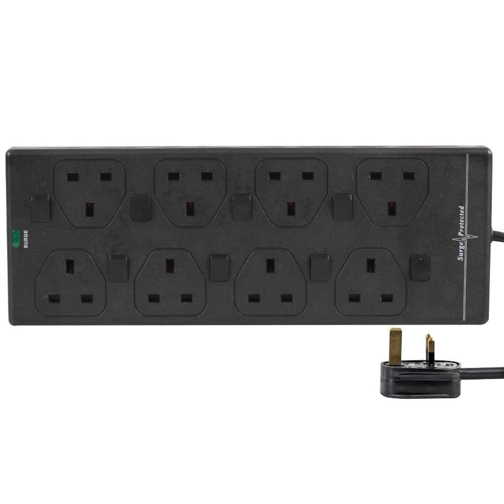 8 way 2 Mtr Extension Socket Individually Switched Black Status