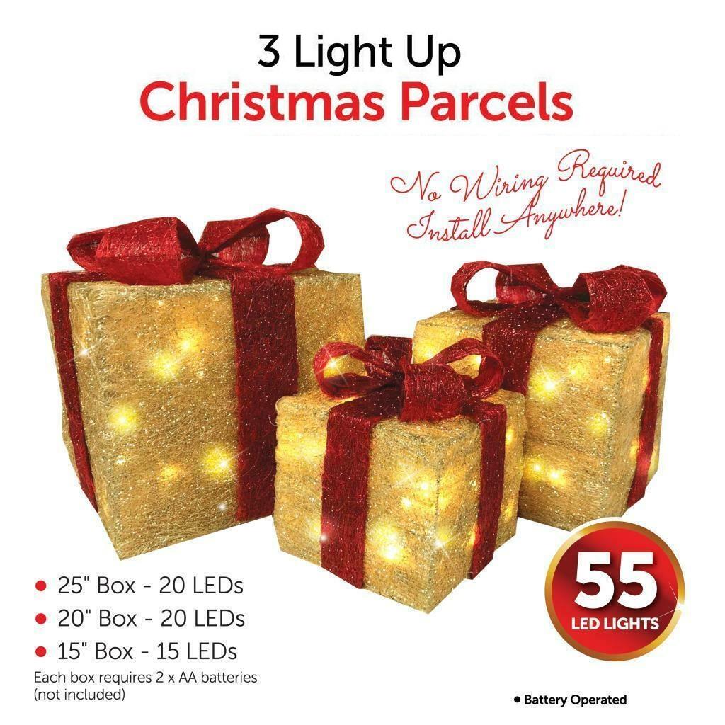 3 Christmas Parcels - Gold Box Red Ribbon