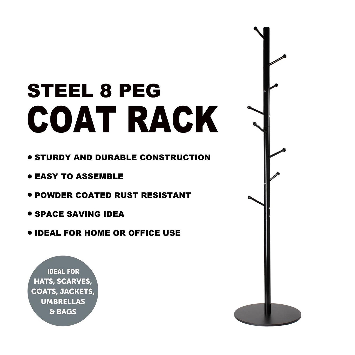 8 Peg Tree Coat Rack - Black