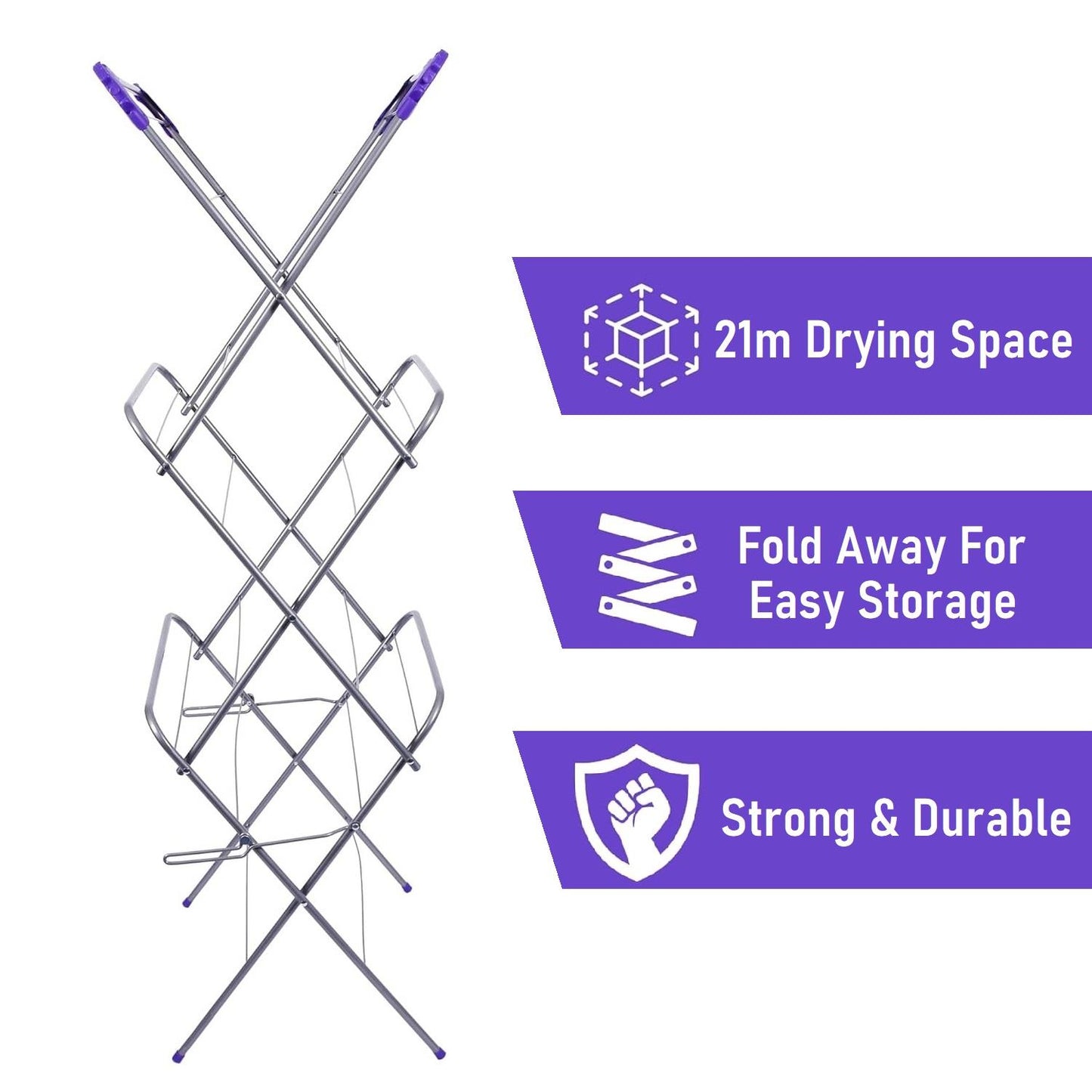 21m 3 Tier Airer Silver/Purple