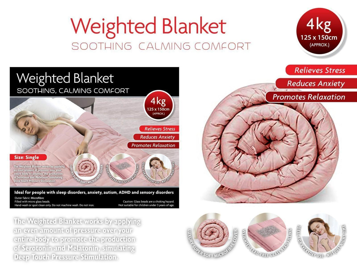 4KG Pink Weighted Blanket 125*150cm
